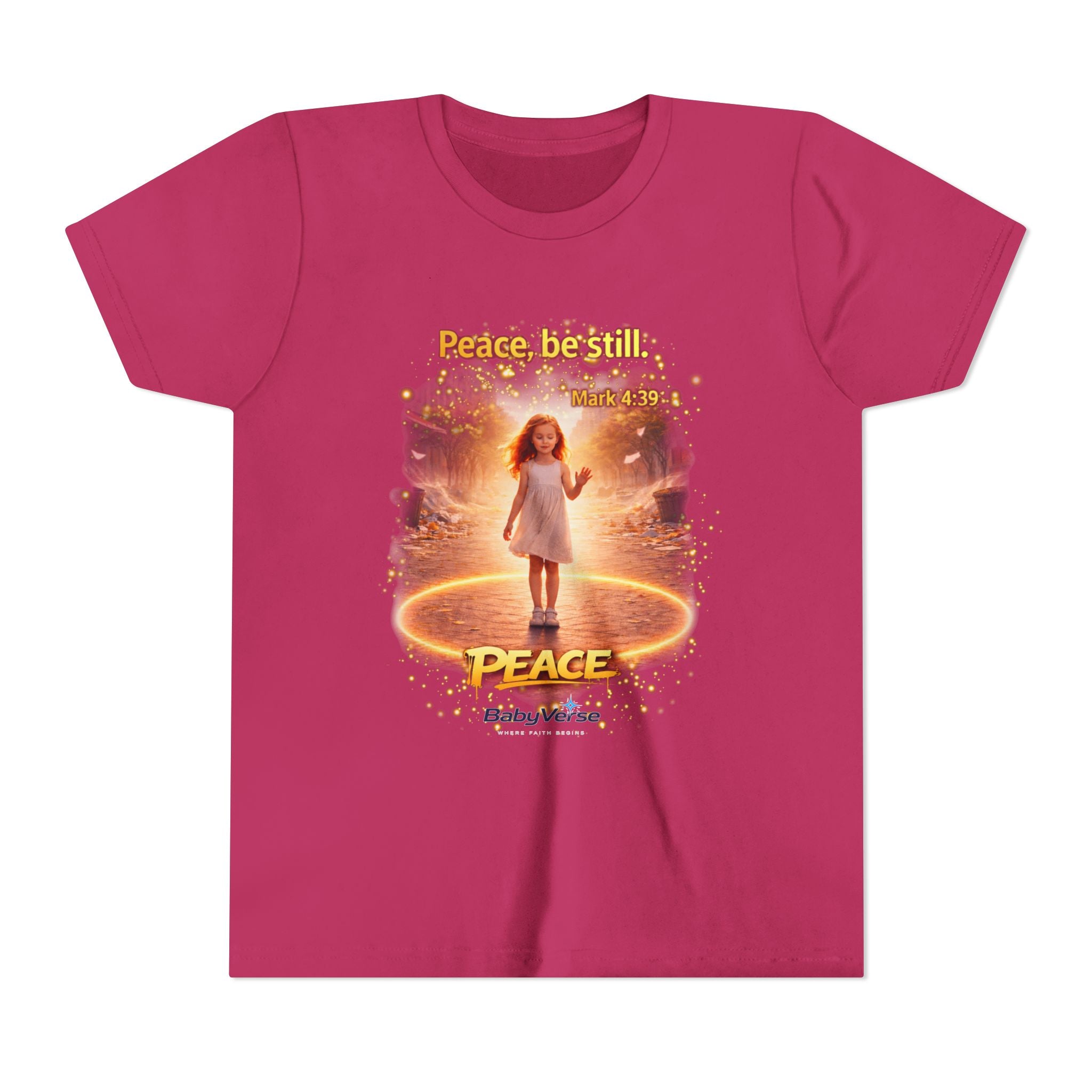 Youth Christian T-Shirt “Peace Be Still” | Mark 4:39 Kids Faith Shirt | Bible Verse Youth Tee