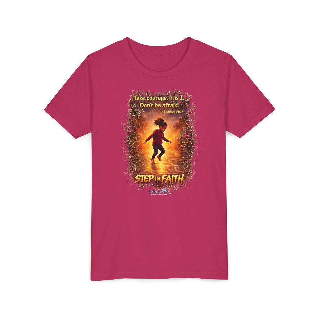 Youth Tee - 'Step Out in Faith' Inspirational Kids Christian Graphic Shirt