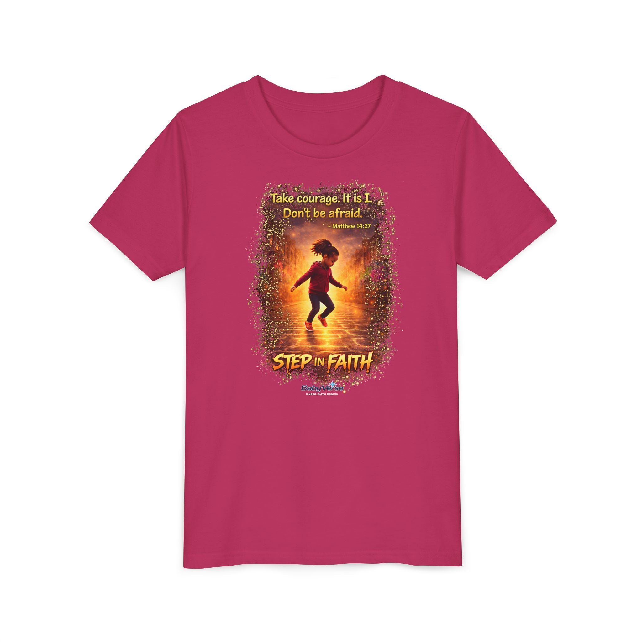 Youth Tee - 'Step Out in Faith' Inspirational Kids Christian Graphic Shirt