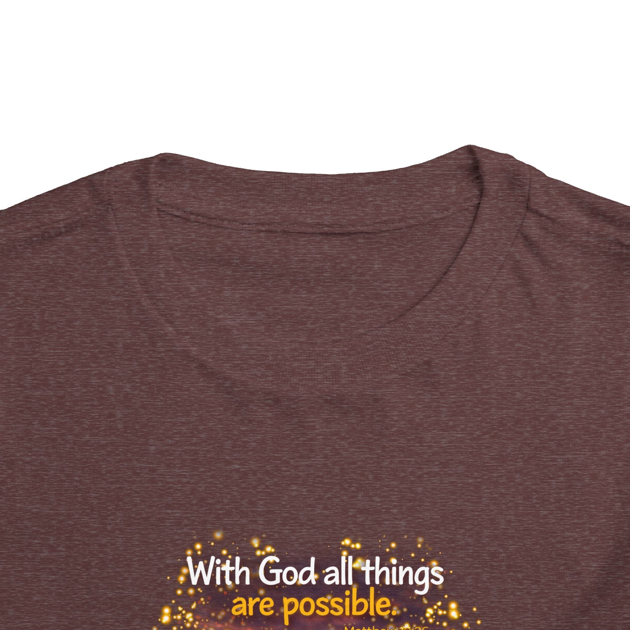 Toddler Tee — “Believe” Inspirational Christian Tee | Matthew 19:26 Bible Verse Faith Shirt for Kids