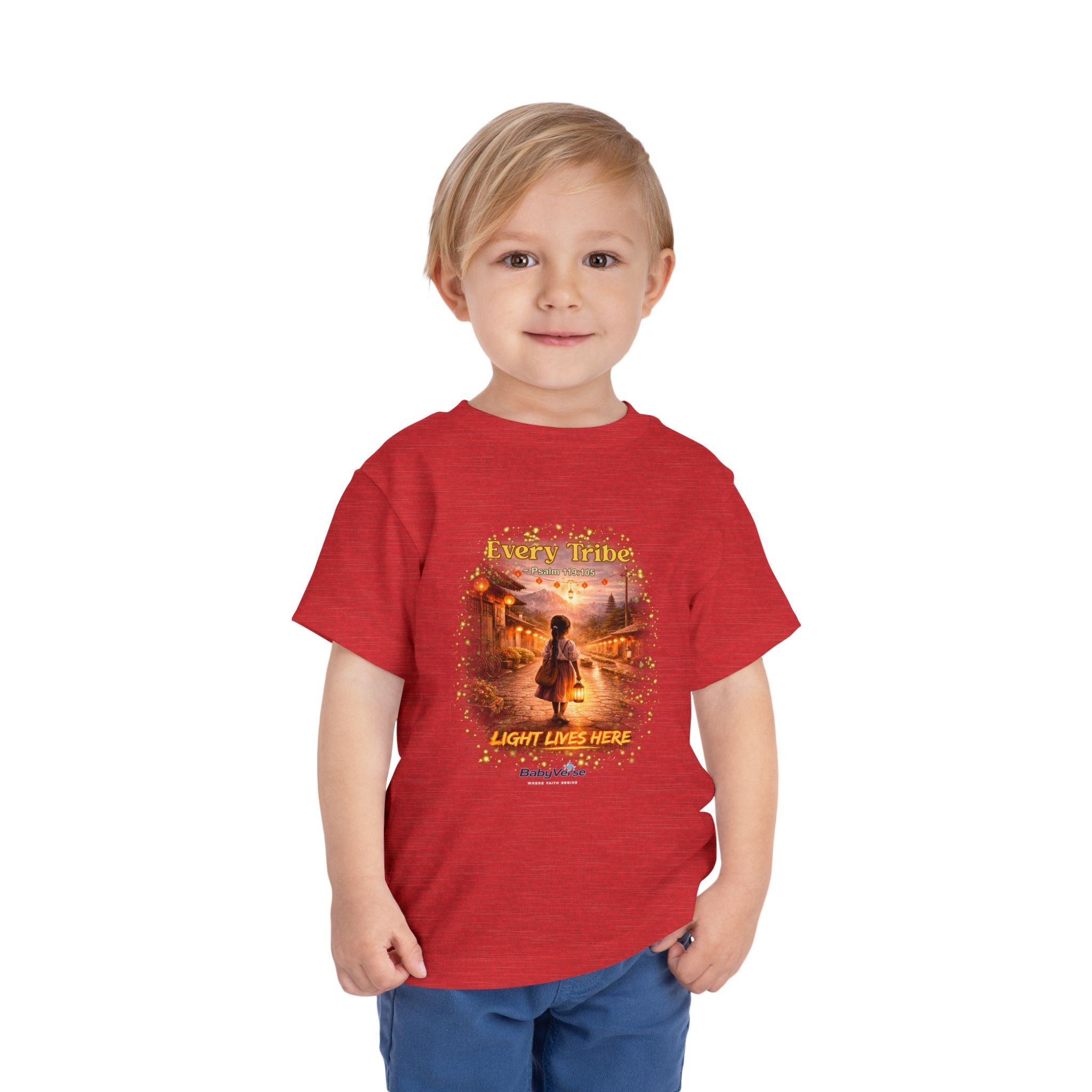 Toddler Tee — “Light Lives Here” Inspirational Christian Tee | Psalm 119:105 Faith Shirt for Kids