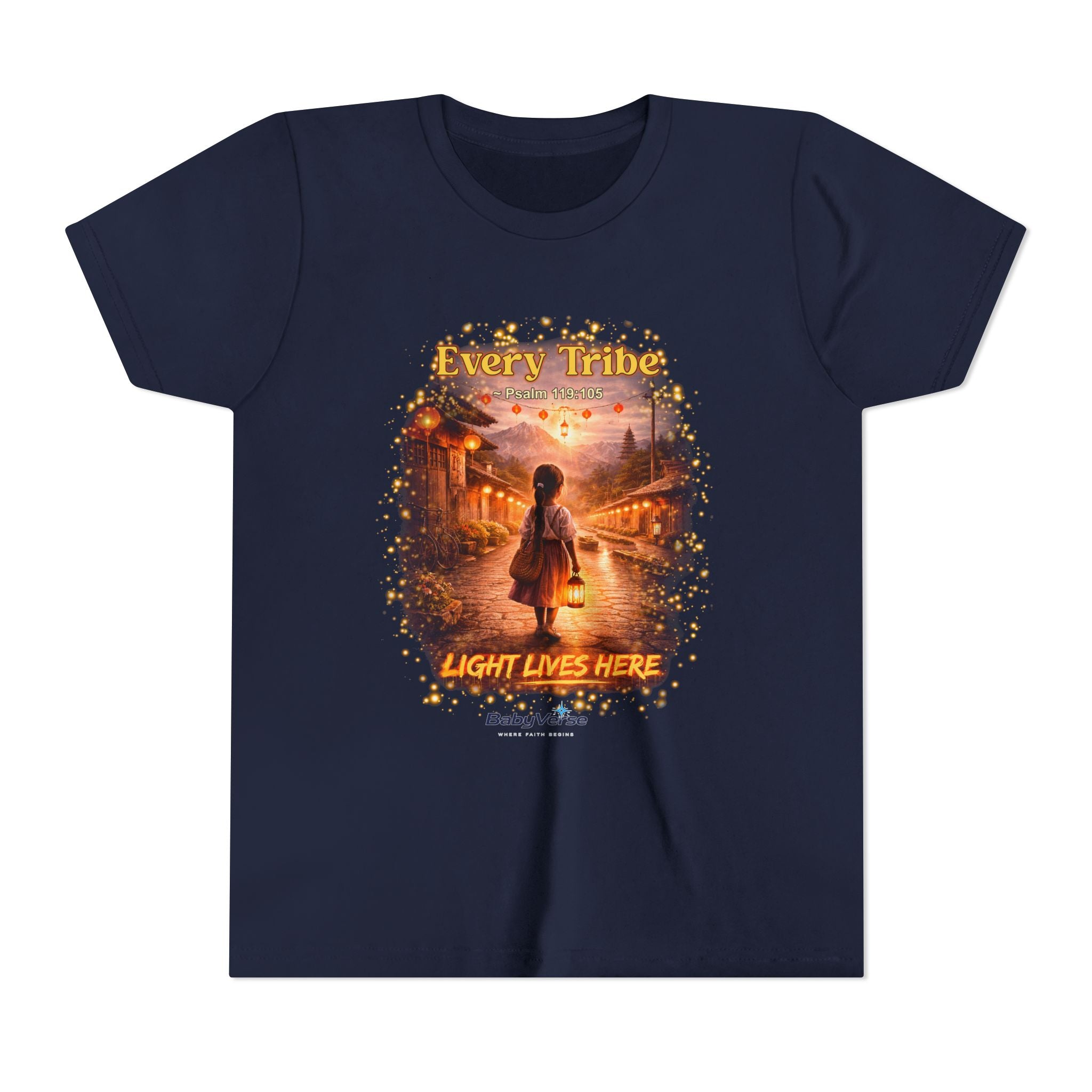 Youth Christian T-Shirt “Light Lives Here” | Psalm 119:105 Faith Kids Shirt | Inspirational Youth Tee