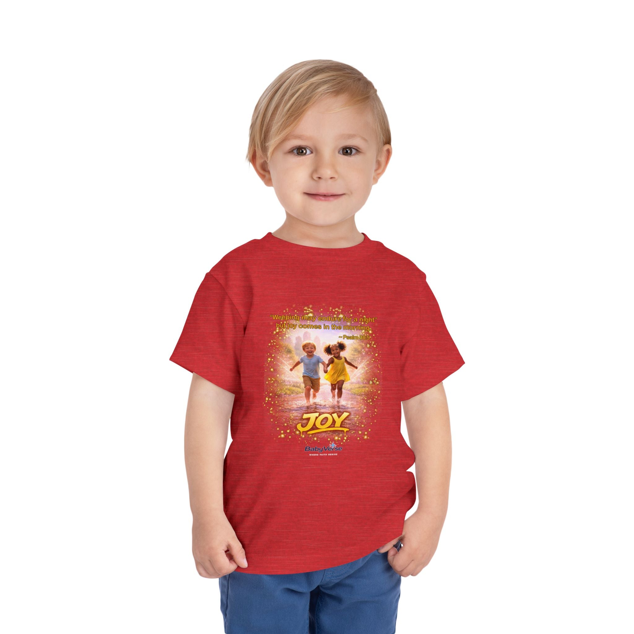 Toddler Tee — “Joy” Inspirational Christian Tee | Psalm 30:5 Bible Verse Faith Shirt for Kids