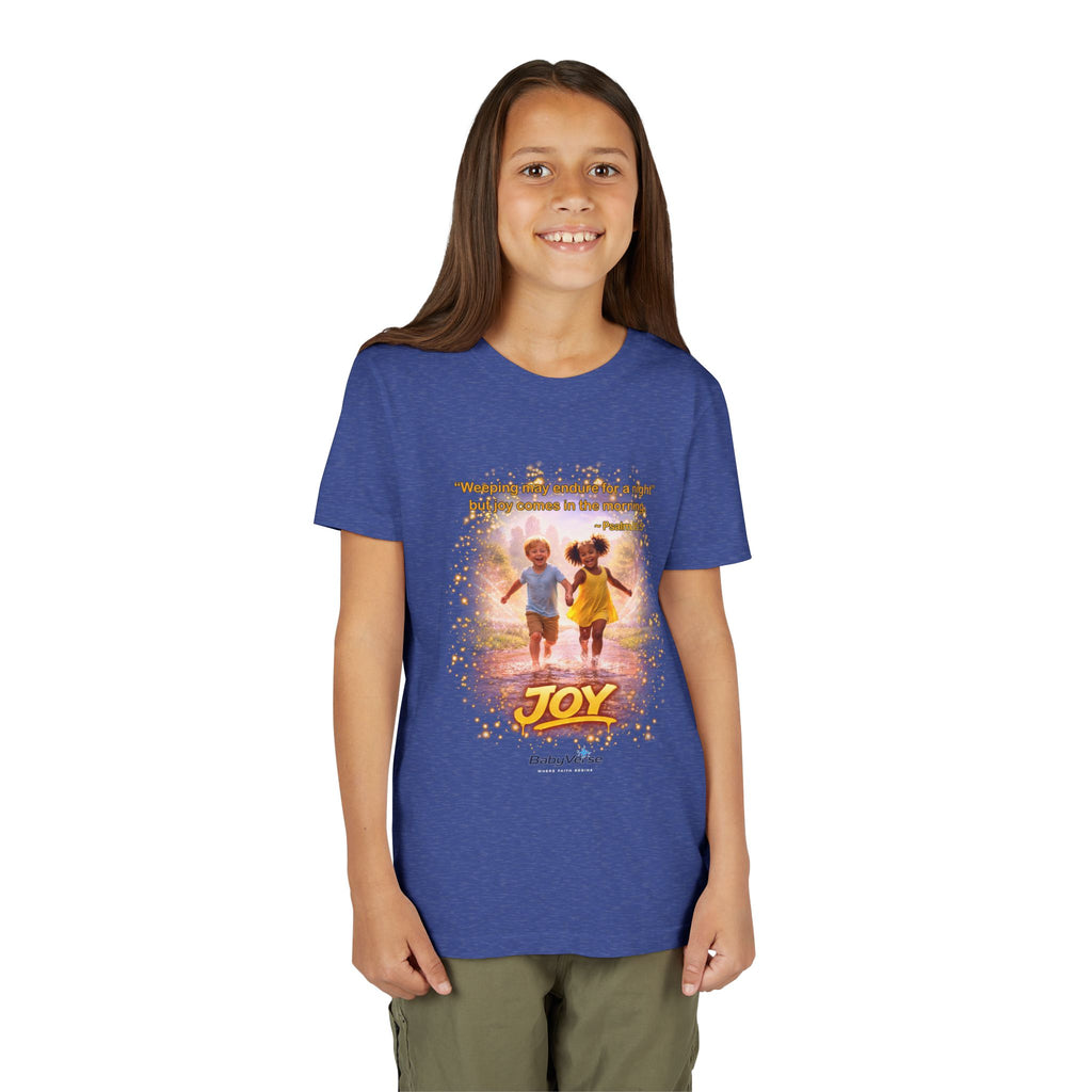 Youth Christian T-Shirt “Joy” | Psalm 30:5 Faith Kids Shirt | Inspirational Bible Verse Youth Tee