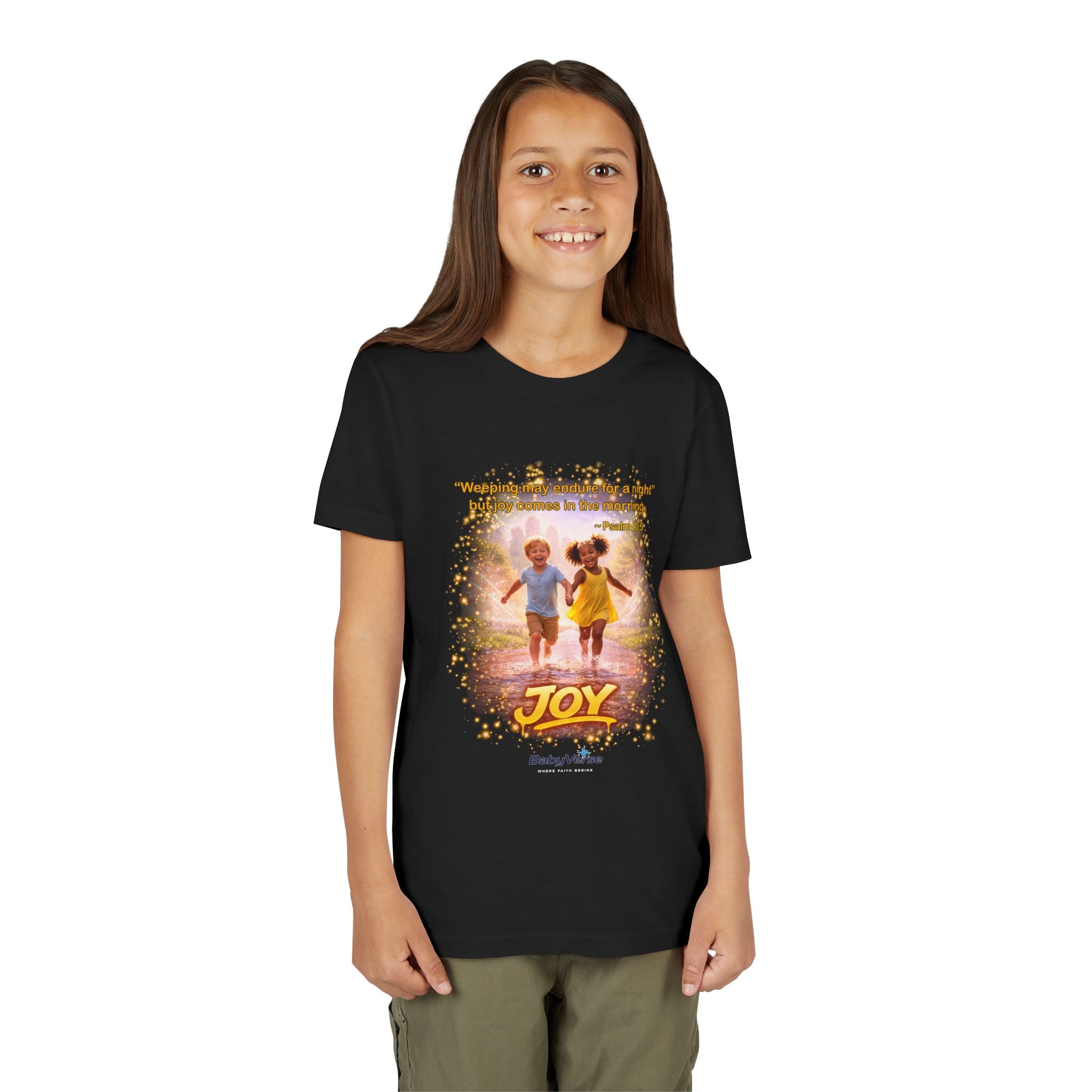 Youth Christian T-Shirt “Joy” | Psalm 30:5 Faith Kids Shirt | Inspirational Bible Verse Youth Tee
