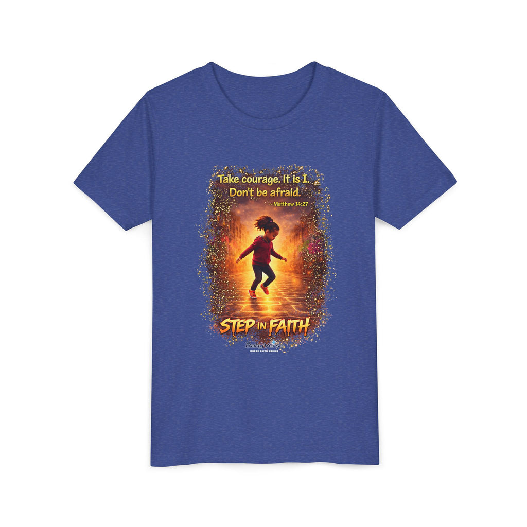 Youth Christian T-Shirt “Step in Faith” | Matthew 14:27 Kids Faith Shirt | Inspirational Bible Verse Youth Tee