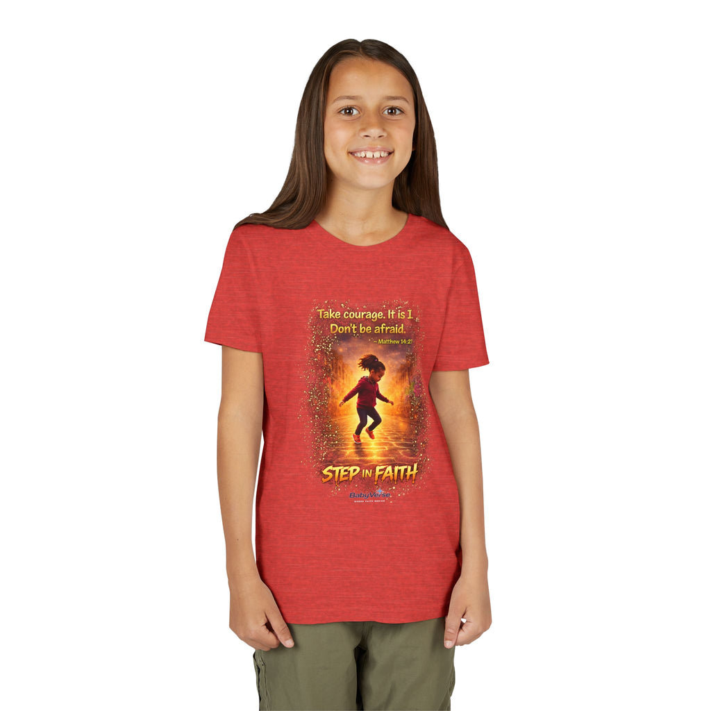 Youth Christian T-Shirt “Step in Faith” | Matthew 14:27 Kids Faith Shirt | Inspirational Bible Verse Youth Tee