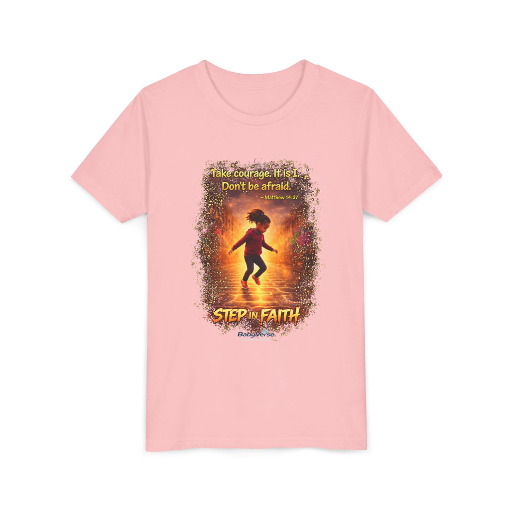 Youth Christian T-Shirt “Step in Faith” | Matthew 14:27 Kids Faith Shirt | Inspirational Bible Verse Youth Tee