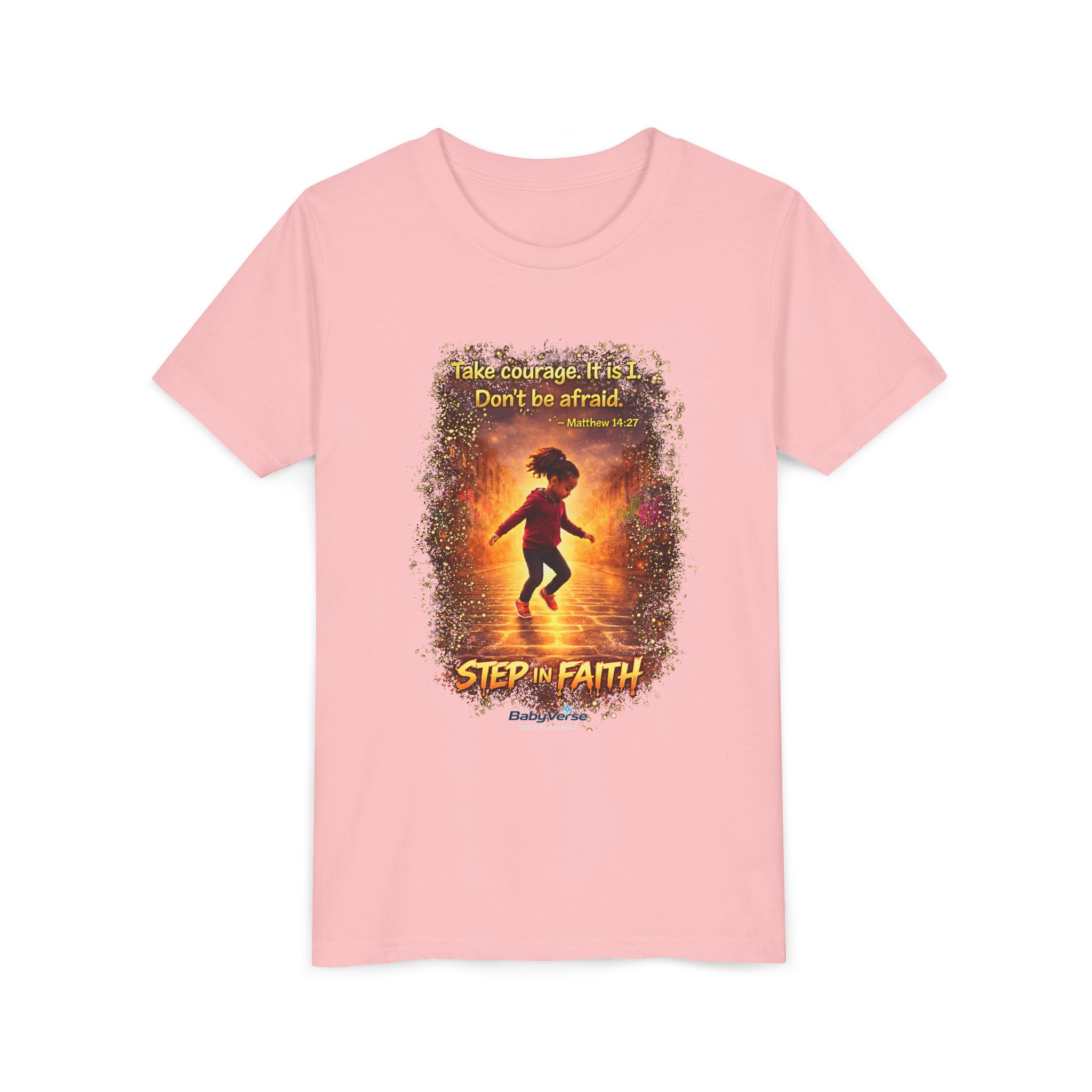 Youth Christian T-Shirt “Step in Faith” | Matthew 14:27 Kids Faith Shirt | Inspirational Bible Verse Youth Tee