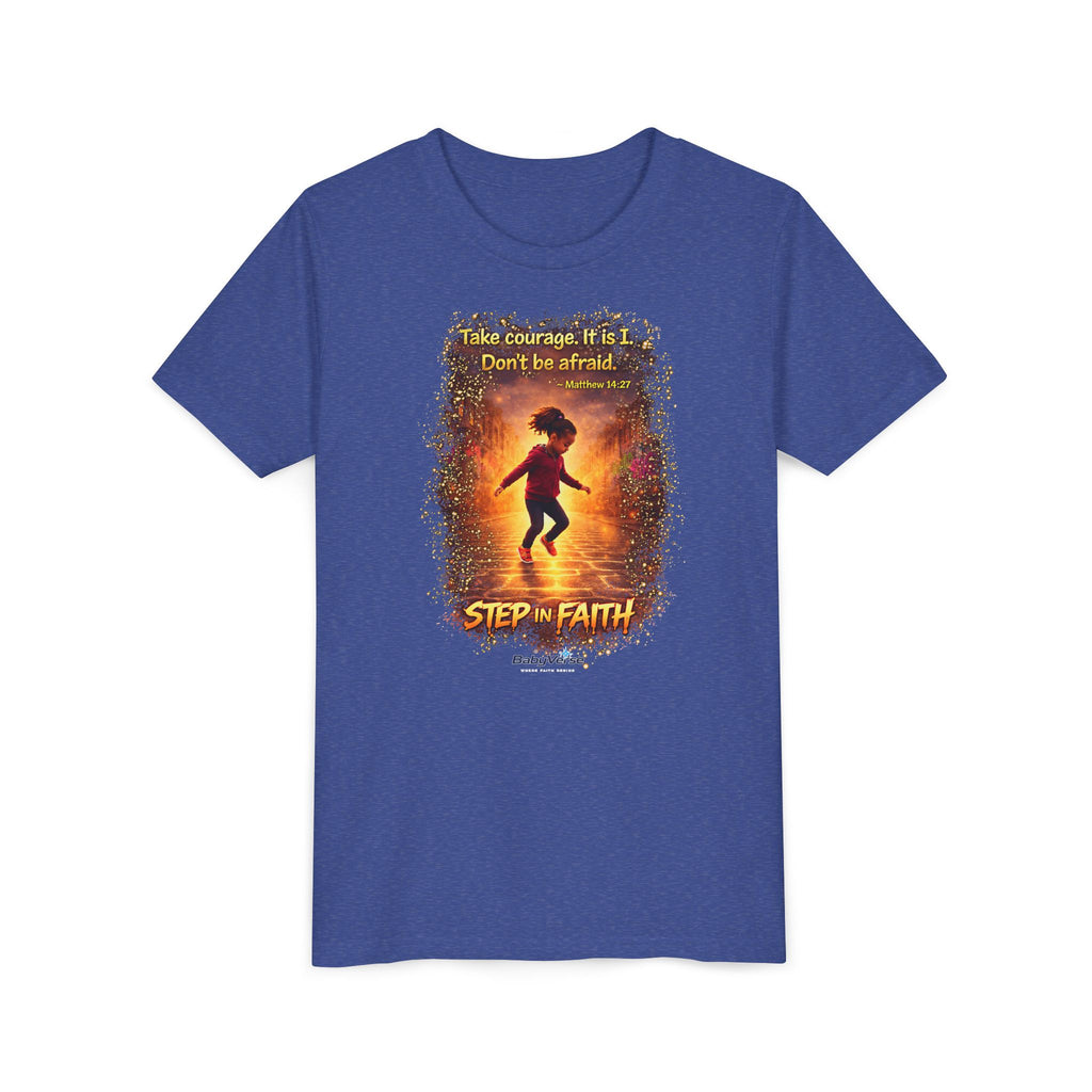 Youth Tee - 'Step Out in Faith' Inspirational Kids Christian Graphic Shirt