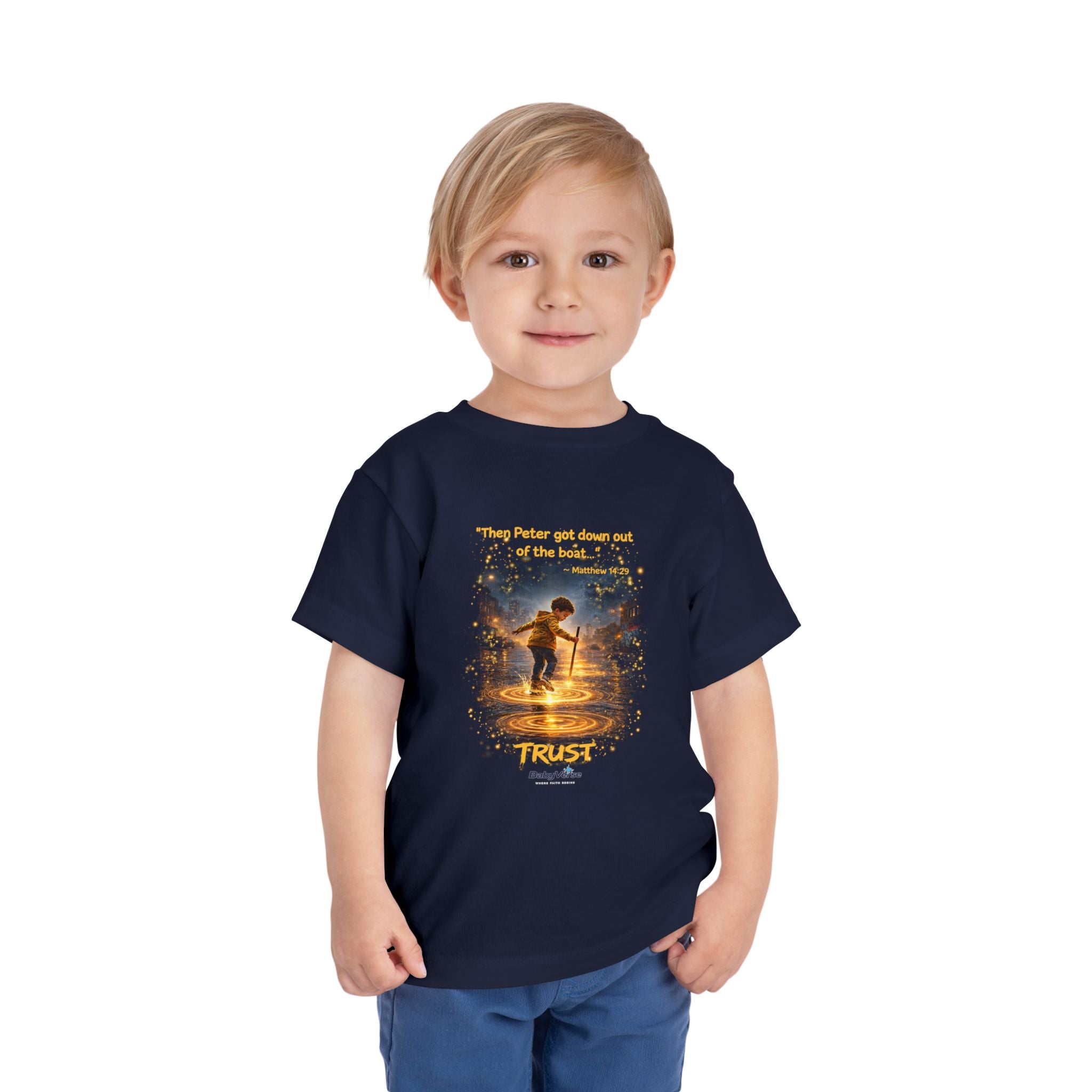 Toddler Tee — “Trust” Inspirational Christian Tee | Matthew 14:29 Faith Shirt for Kids