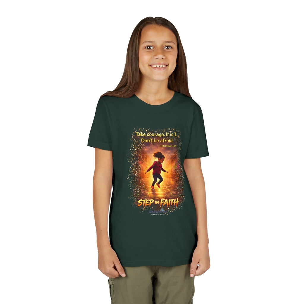 Youth Christian T-Shirt “Step in Faith” | Matthew 14:27 Kids Faith Shirt | Inspirational Bible Verse Youth Tee
