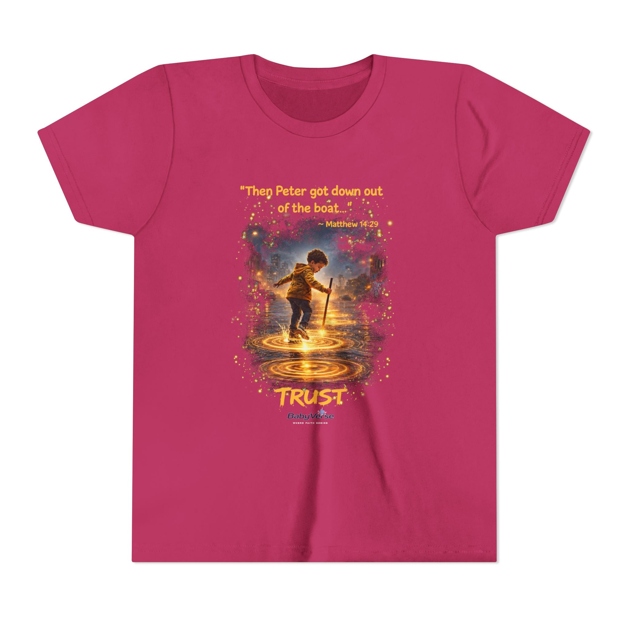Youth Christian T-Shirt “Trust” | Matthew 14:29 Faith Kids Shirt | Inspirational Youth Tee