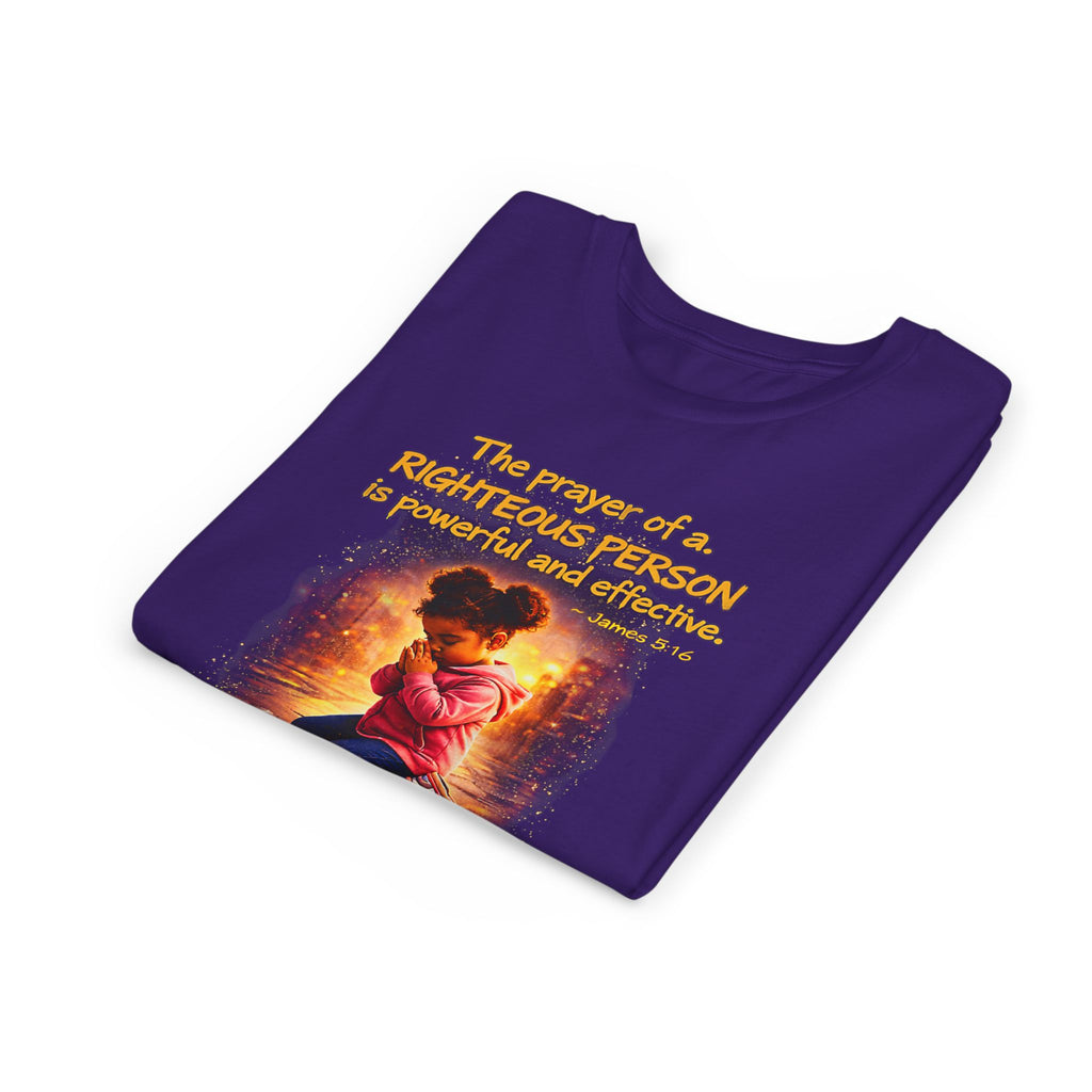 Youth Christian T-Shirt “Pray” | James 5:16 Faith Kids Shirt | Inspirational Youth Tee