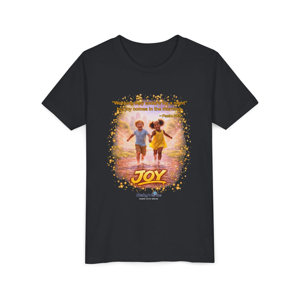 Youth Christian T-Shirt “Joy” | Psalm 30:5 Faith Kids Shirt | Inspirational Bible Verse Youth Tee