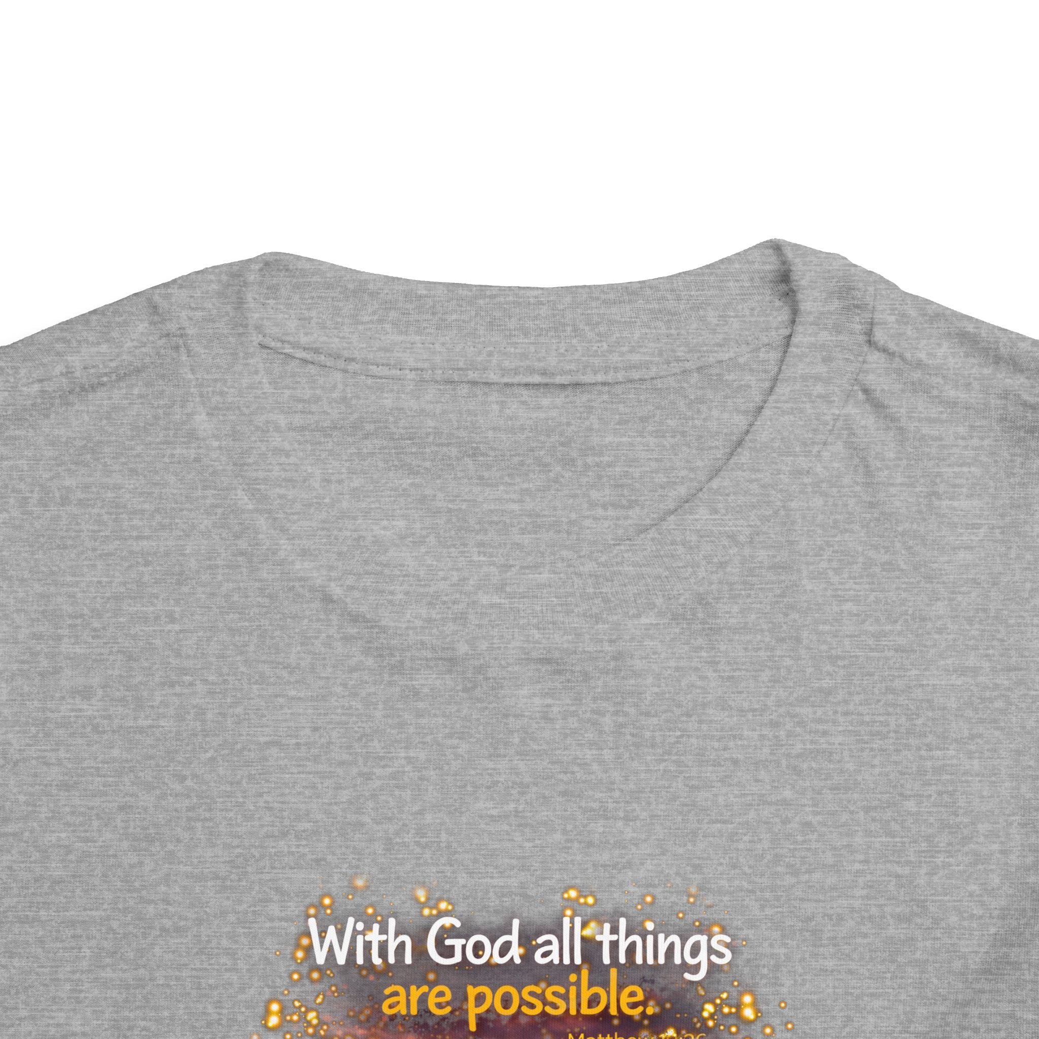 Toddler Tee — “Believe” Inspirational Christian Tee | Matthew 19:26 Bible Verse Faith Shirt for Kids