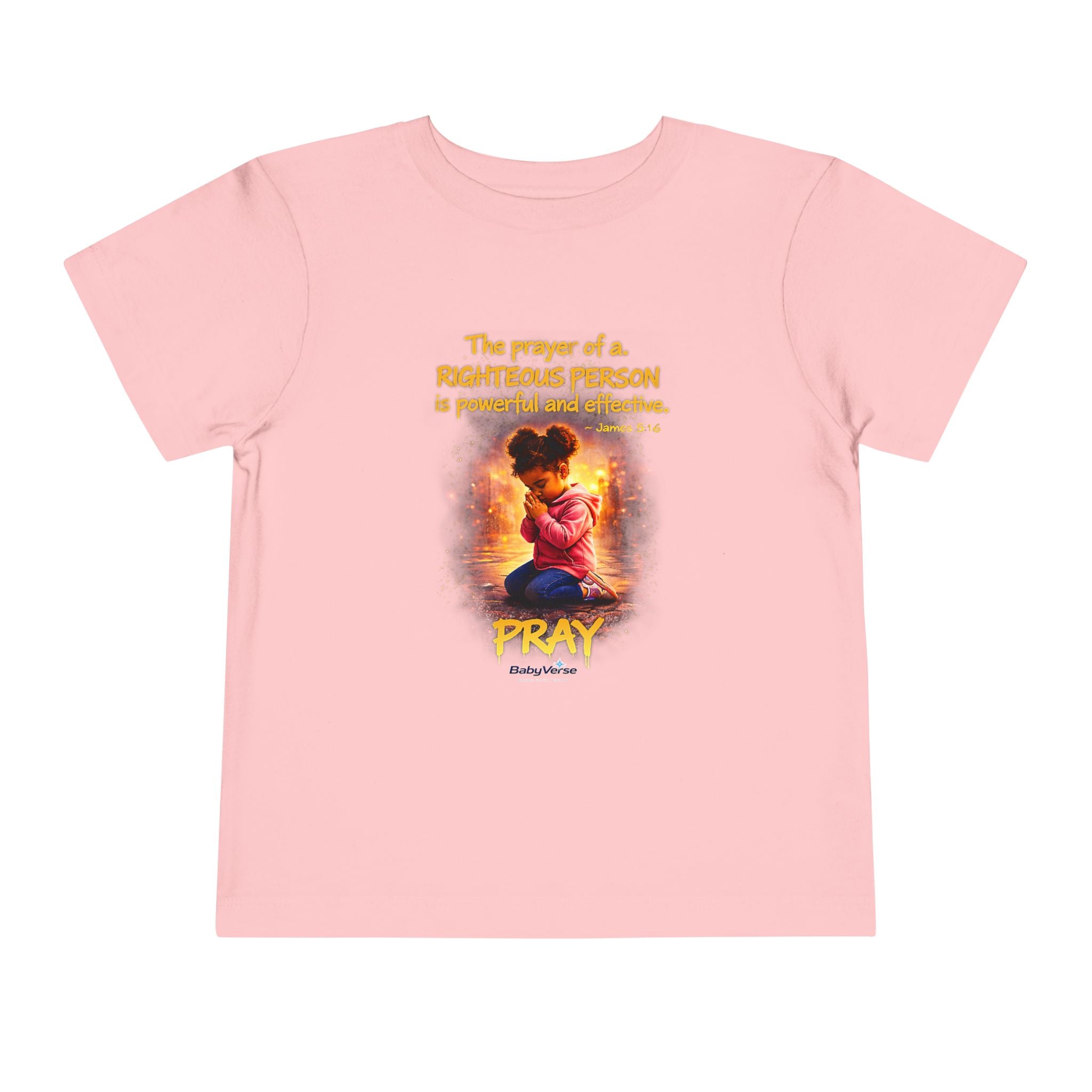 Toddler Tee — “Pray” Inspirational Christian Tee | James 5:16 Bible Verse Faith Shirt for Kids