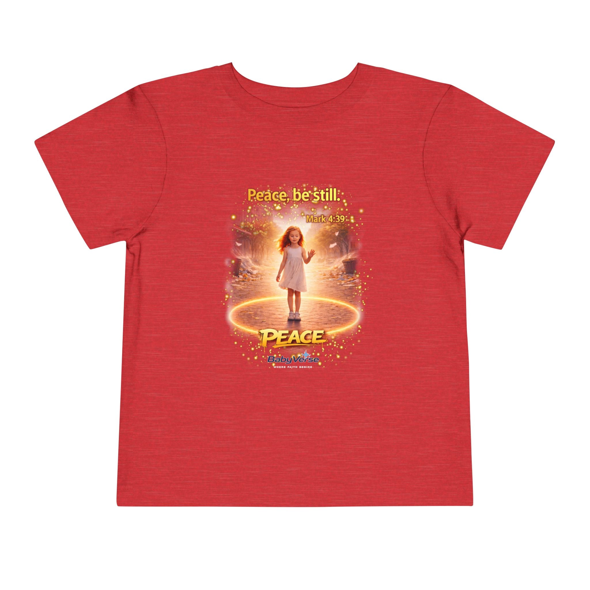 Toddler Tee — “Peace, Be Still” Inspirational Christian Tee | Mark 4:39 Bible Verse Faith Shirt for Kids