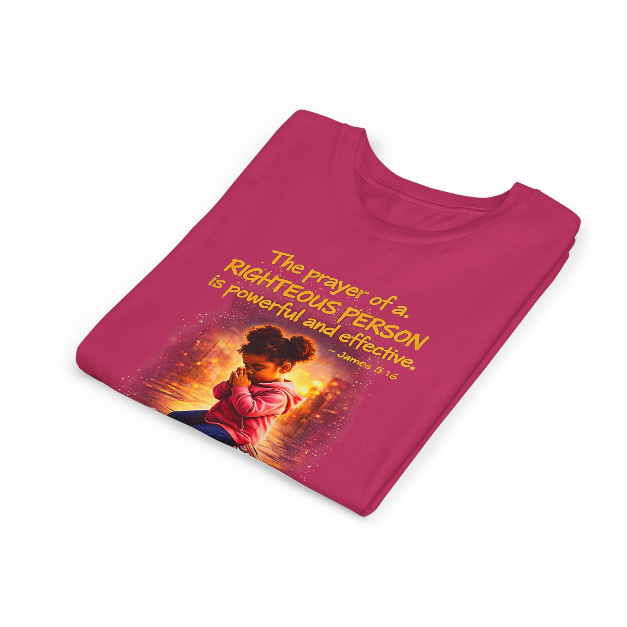 Youth Christian T-Shirt “Pray” | James 5:16 Faith Kids Shirt | Inspirational Youth Tee