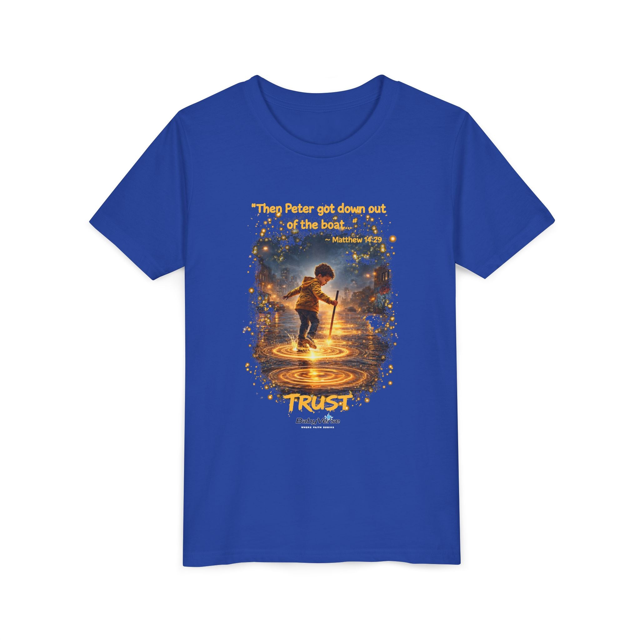 Youth Christian T-Shirt “Trust” | Matthew 14:29 Faith Kids Shirt | Inspirational Youth Tee