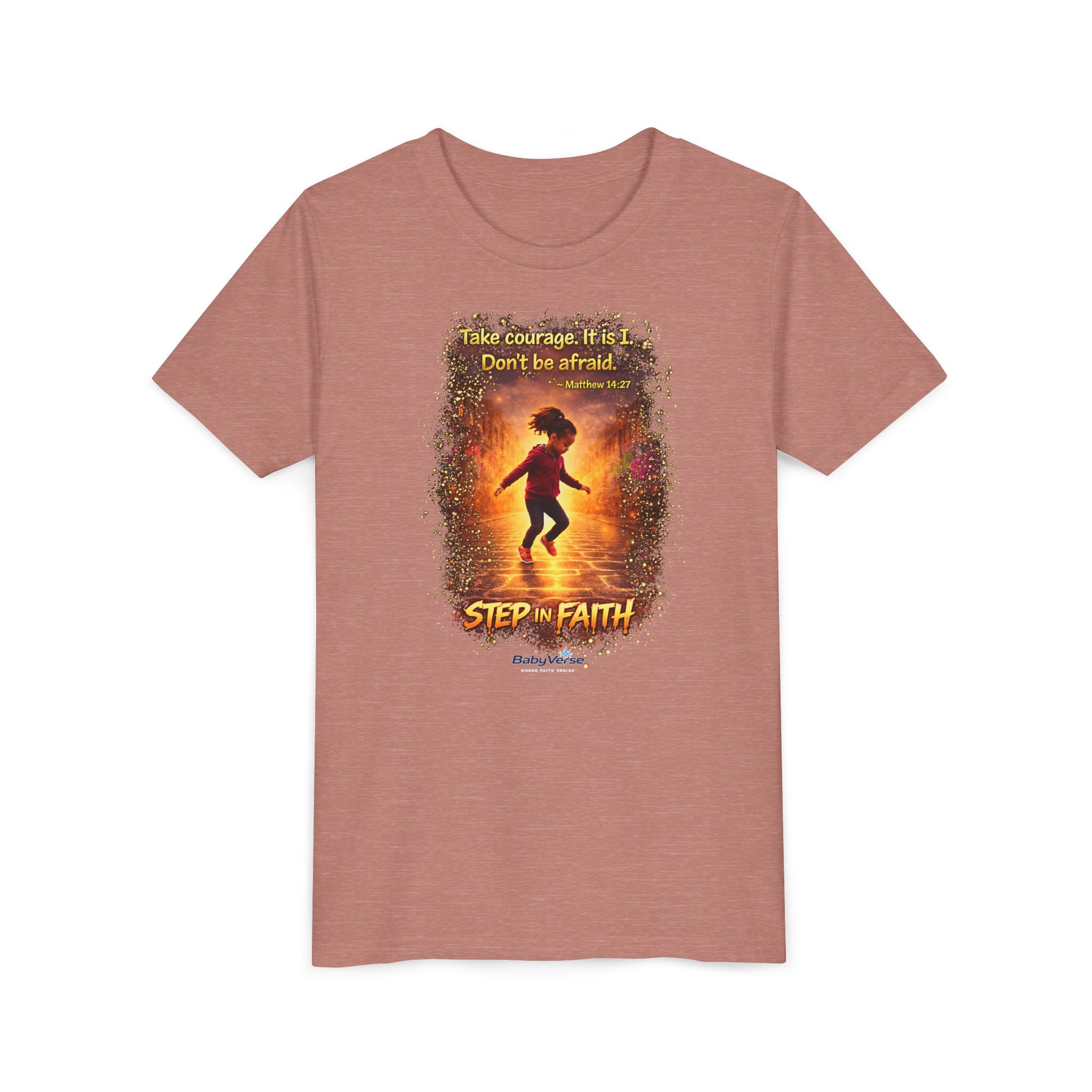 Youth Tee - 'Step Out in Faith' Inspirational Kids Christian Graphic Shirt