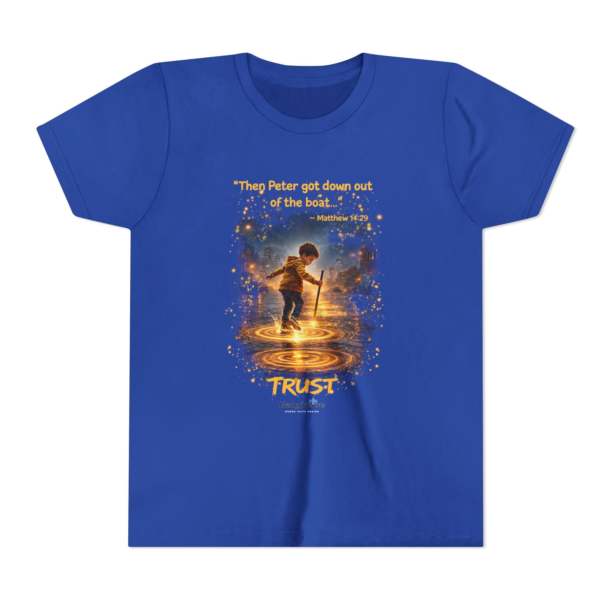 Youth Christian T-Shirt “Trust” | Matthew 14:29 Faith Kids Shirt | Inspirational Youth Tee
