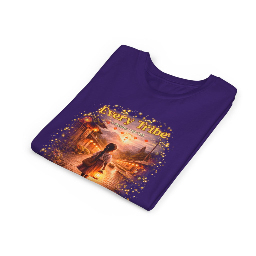 Youth Christian T-Shirt “Light Lives Here” | Psalm 119:105 Faith Kids Shirt | Inspirational Youth Tee