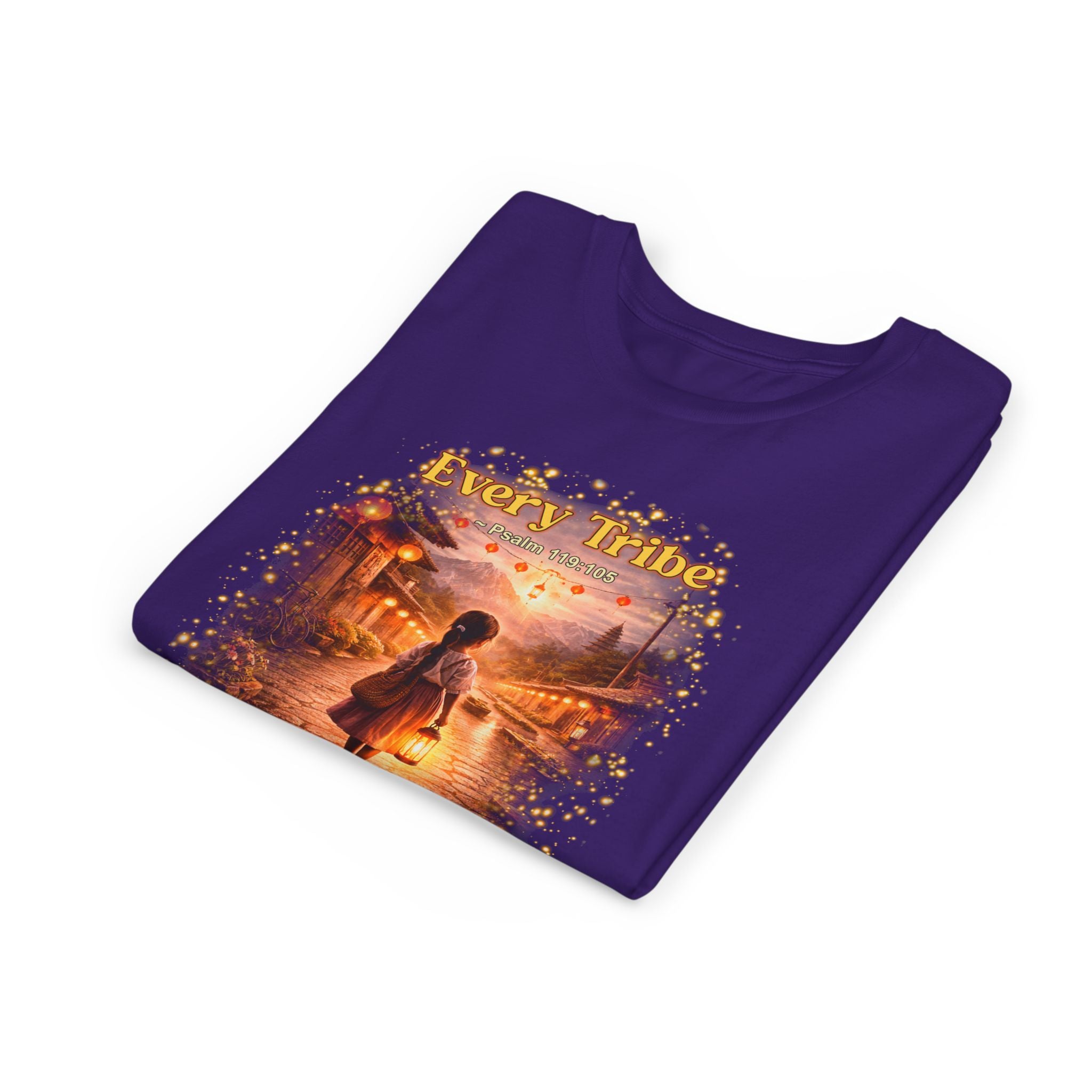 Youth Christian T-Shirt “Light Lives Here” | Psalm 119:105 Faith Kids Shirt | Inspirational Youth Tee