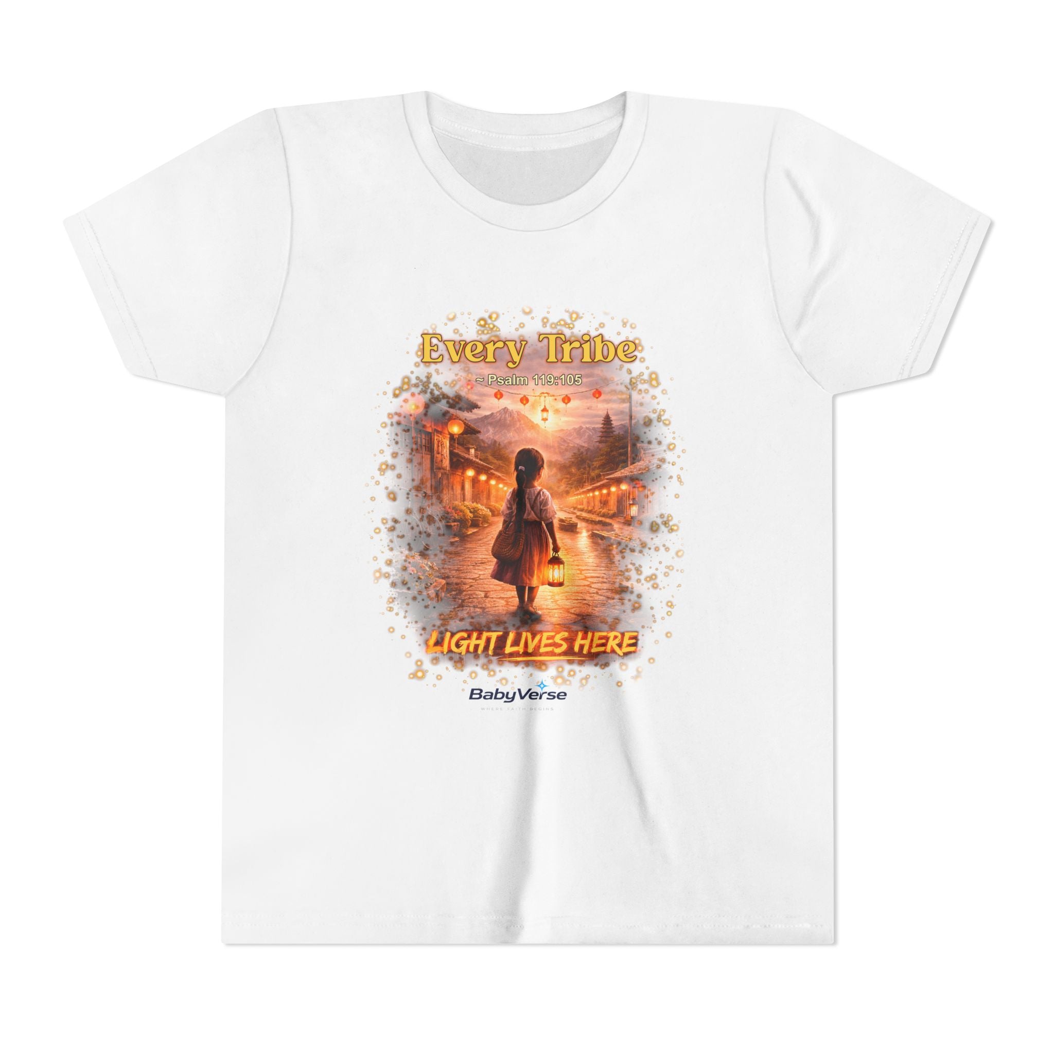 Youth Christian T-Shirt “Light Lives Here” | Psalm 119:105 Faith Kids Shirt | Inspirational Youth Tee