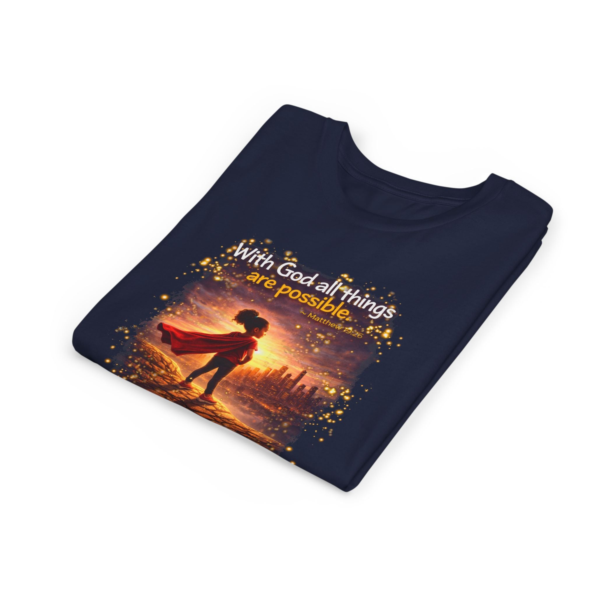 Youth Christian T-Shirt “Believe” | Matthew 19:26 Faith Kids Shirt | Inspirational Bible Verse Youth Tee