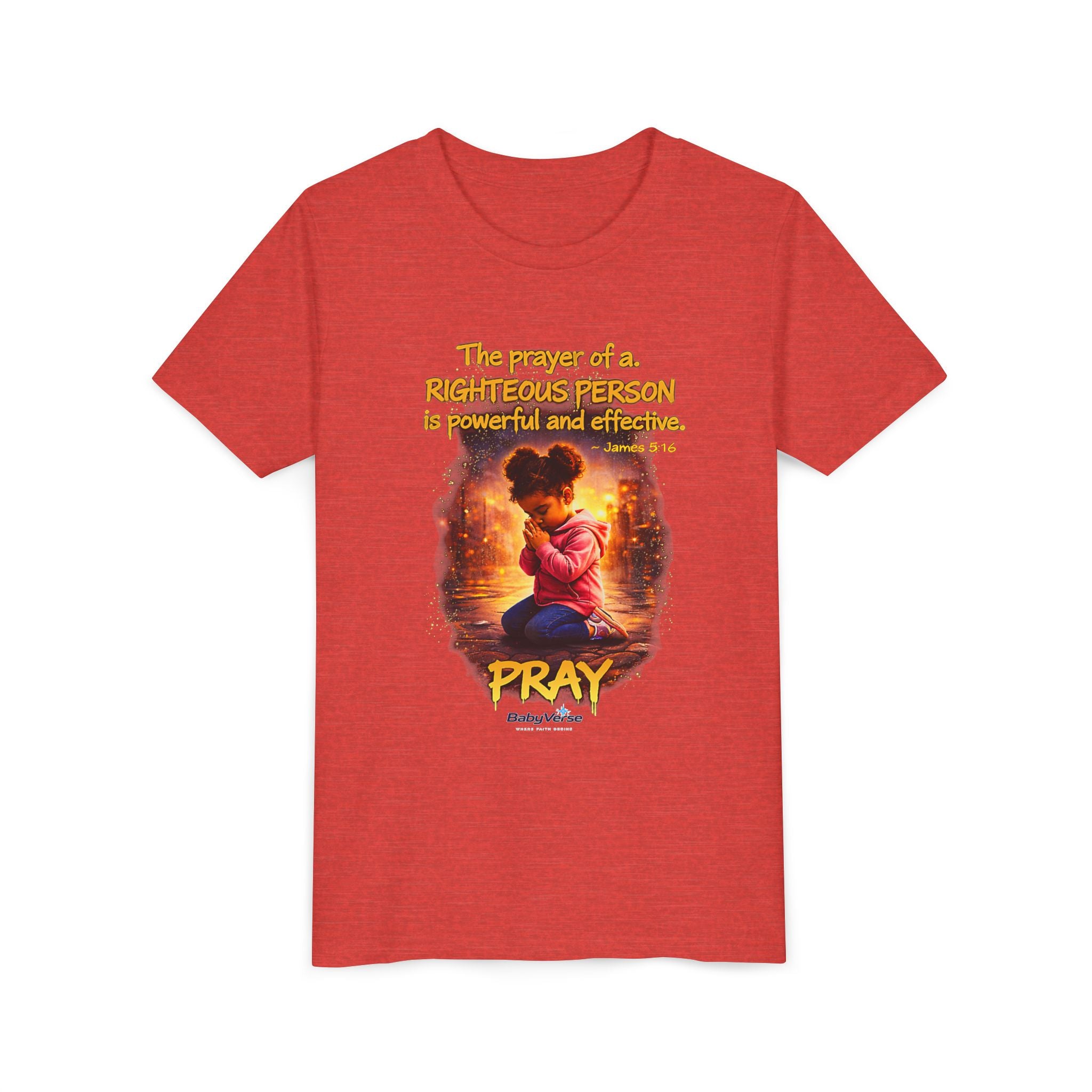 Youth Christian T-Shirt “Pray” | James 5:16 Faith Kids Shirt | Inspirational Youth Tee