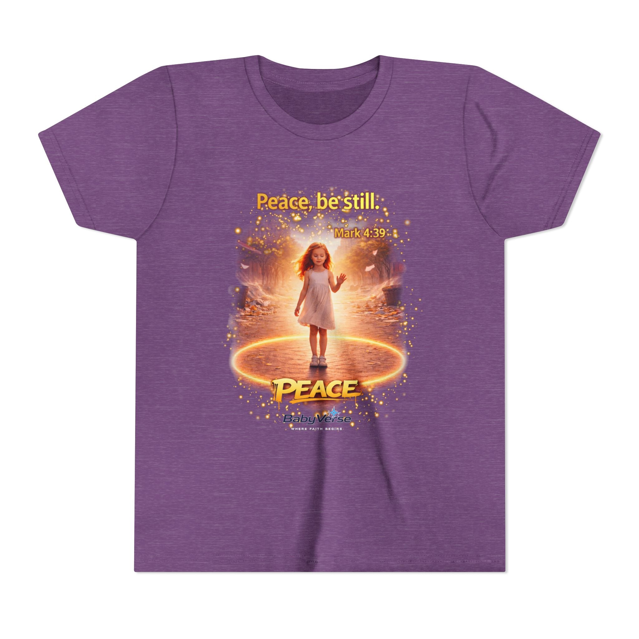 Youth Christian T-Shirt “Peace Be Still” | Mark 4:39 Kids Faith Shirt | Bible Verse Youth Tee