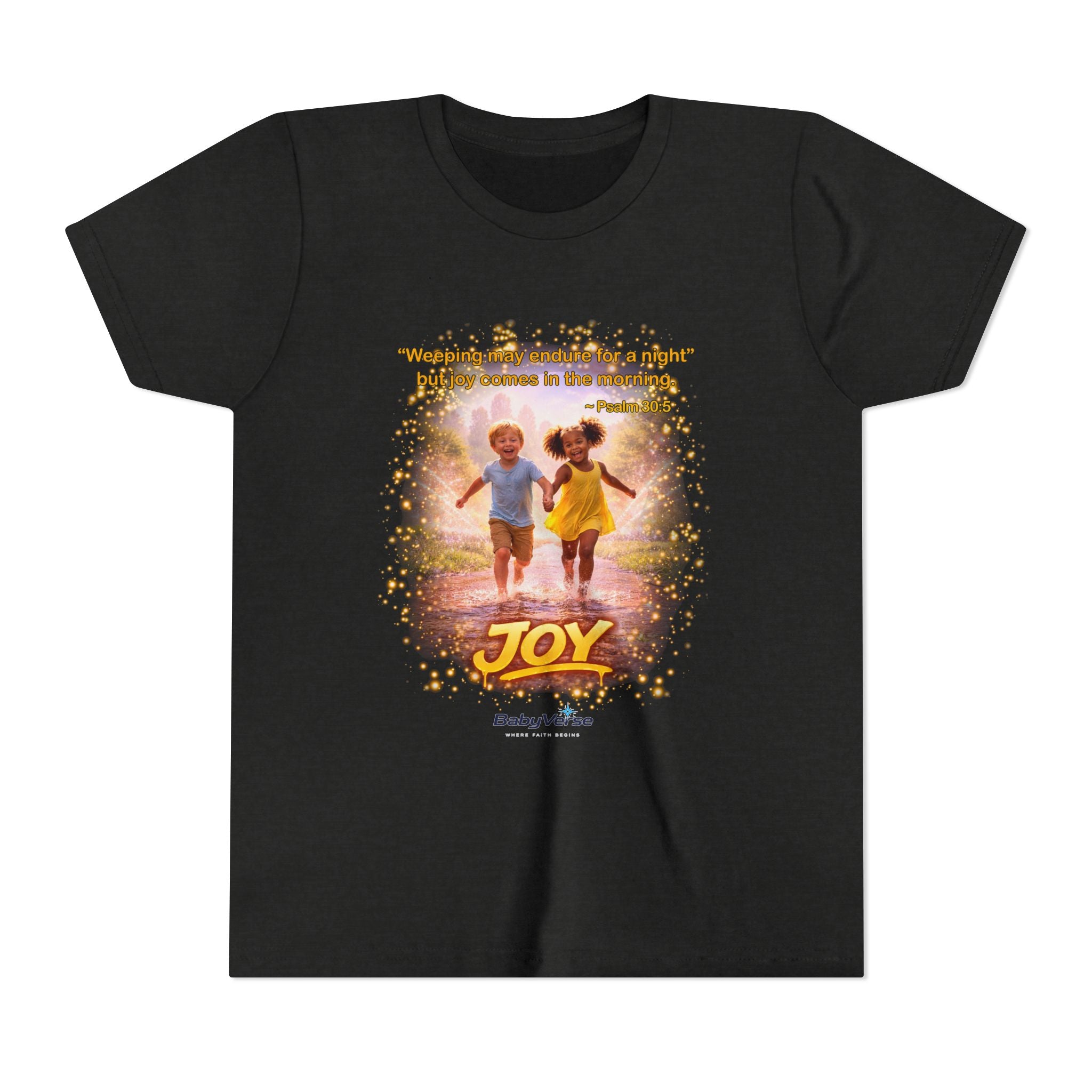 Youth Christian T-Shirt “Joy” | Psalm 30:5 Faith Kids Shirt | Inspirational Bible Verse Youth Tee