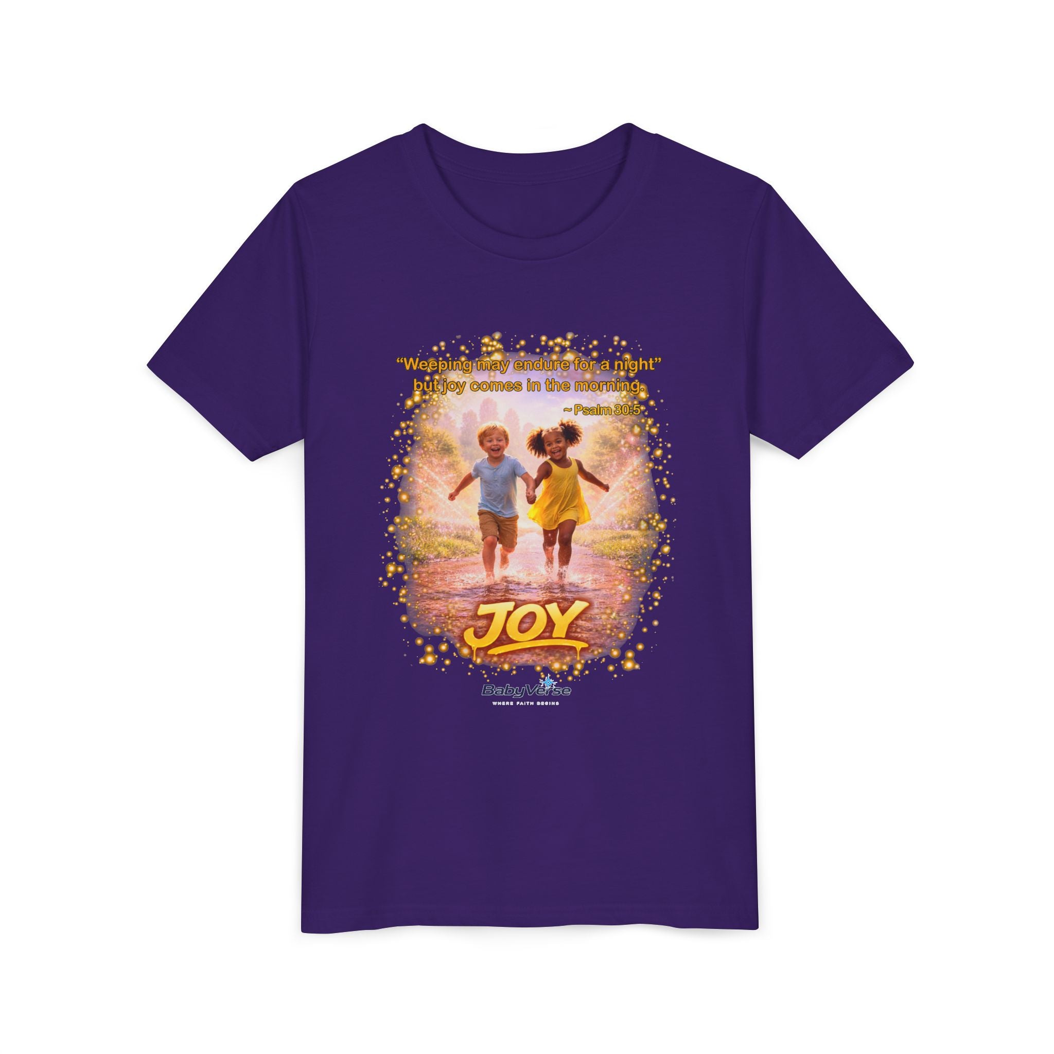 Youth Christian T-Shirt “Joy” | Psalm 30:5 Faith Kids Shirt | Inspirational Bible Verse Youth Tee