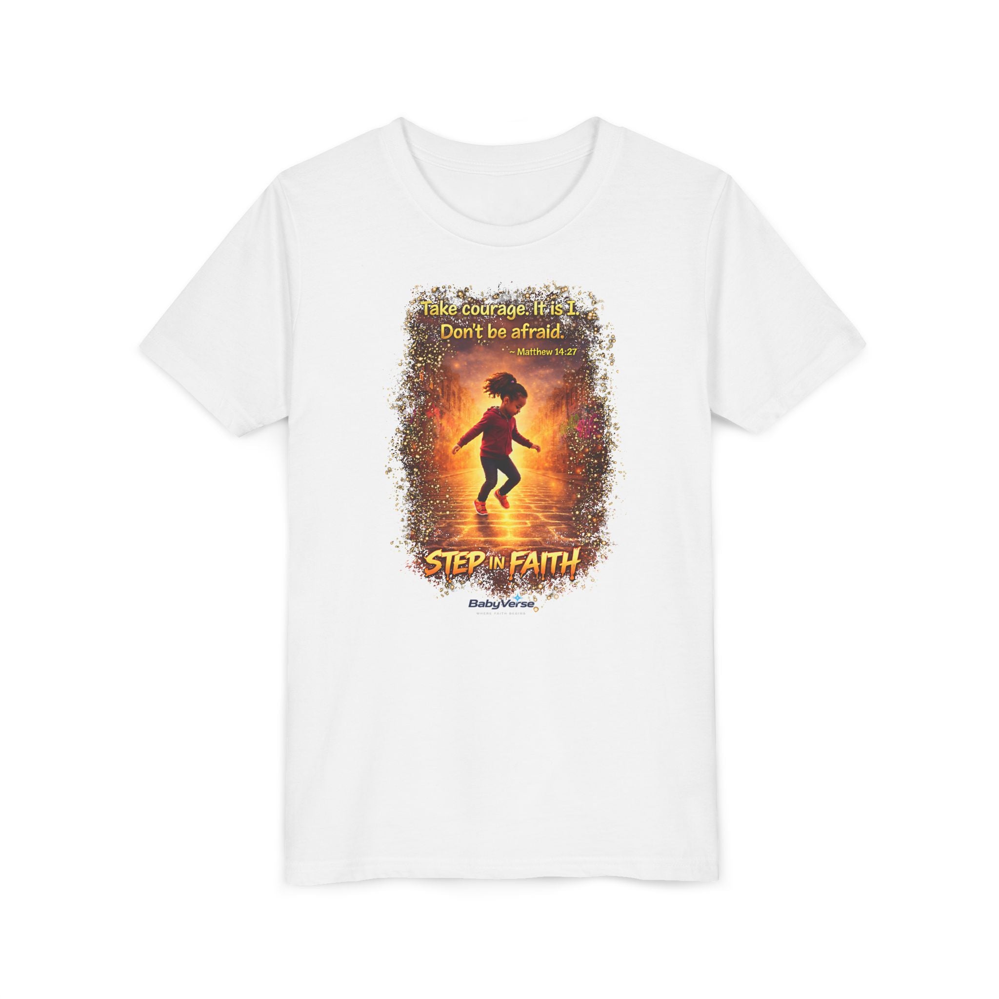 Youth Tee - 'Step Out in Faith' Inspirational Kids Christian Graphic Shirt