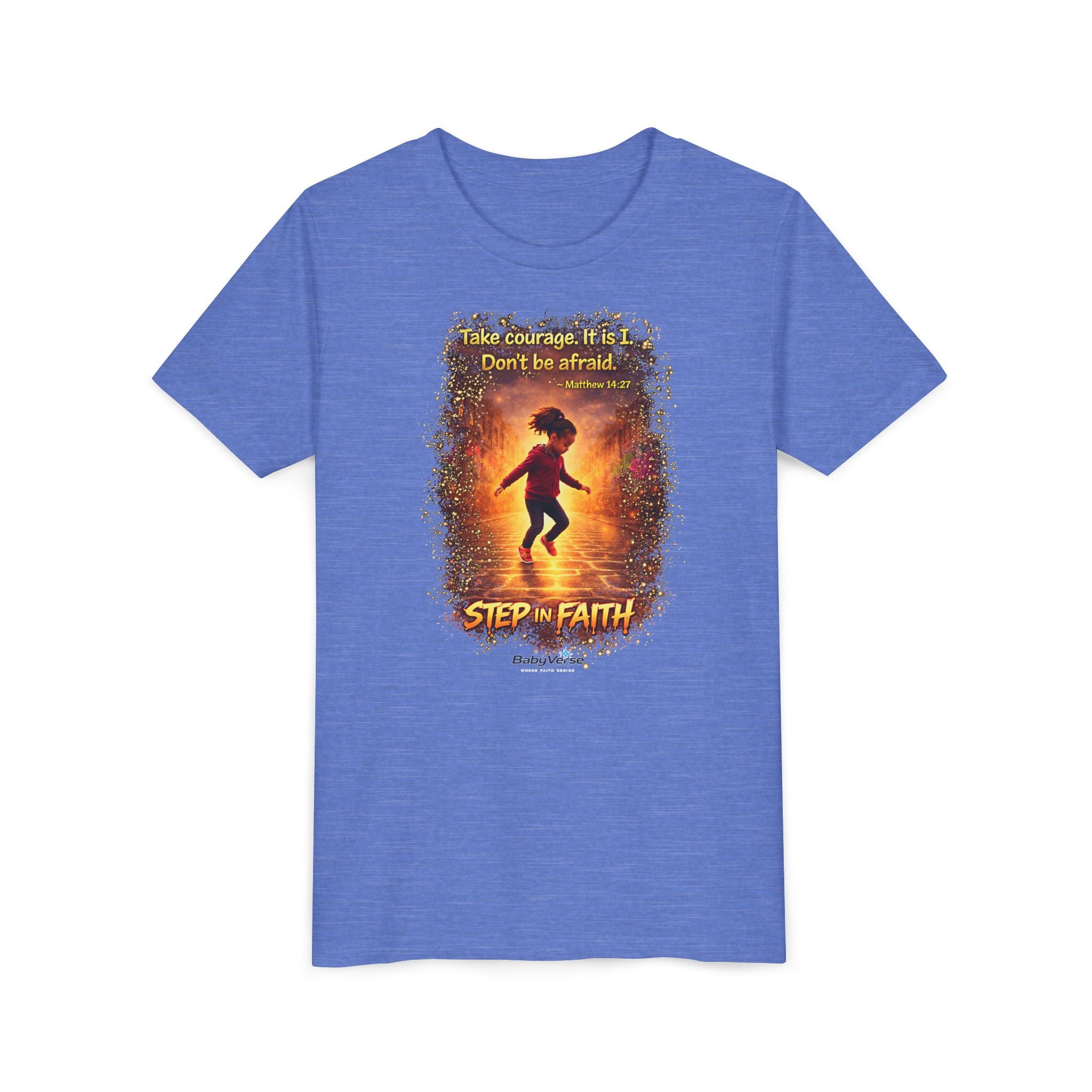 Youth Tee - 'Step Out in Faith' Inspirational Kids Christian Graphic Shirt