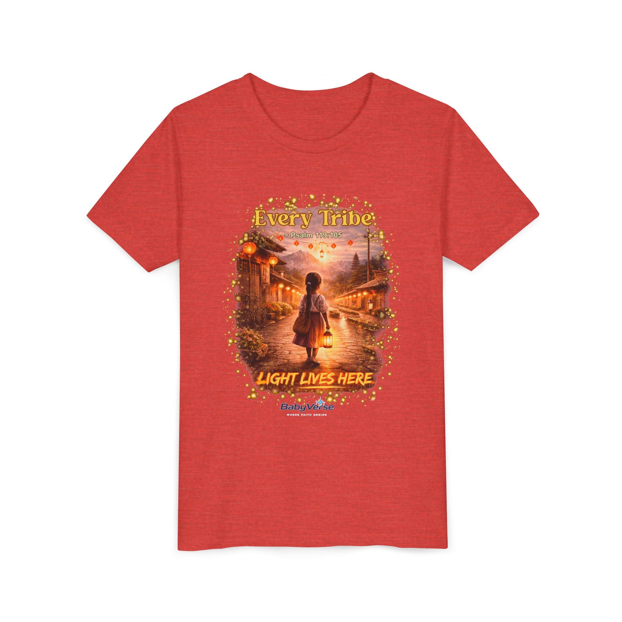 Youth Christian T-Shirt “Light Lives Here” | Psalm 119:105 Faith Kids Shirt | Inspirational Youth Tee