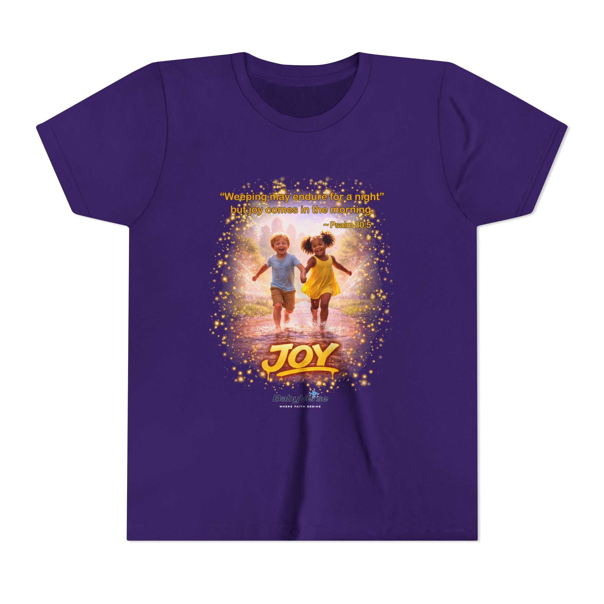 Youth Christian T-Shirt “Joy” | Psalm 30:5 Faith Kids Shirt | Inspirational Bible Verse Youth Tee