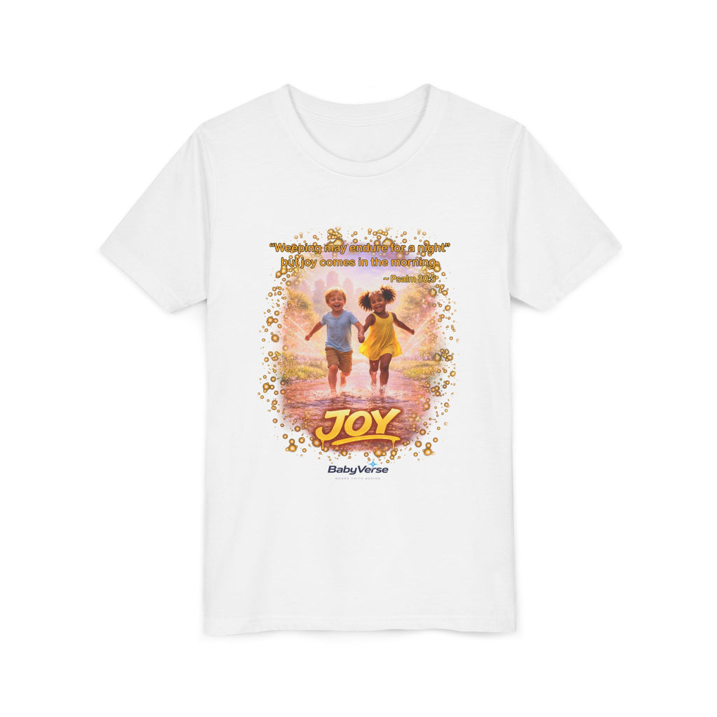 Youth Christian T-Shirt “Joy” | Psalm 30:5 Faith Kids Shirt | Inspirational Bible Verse Youth Tee