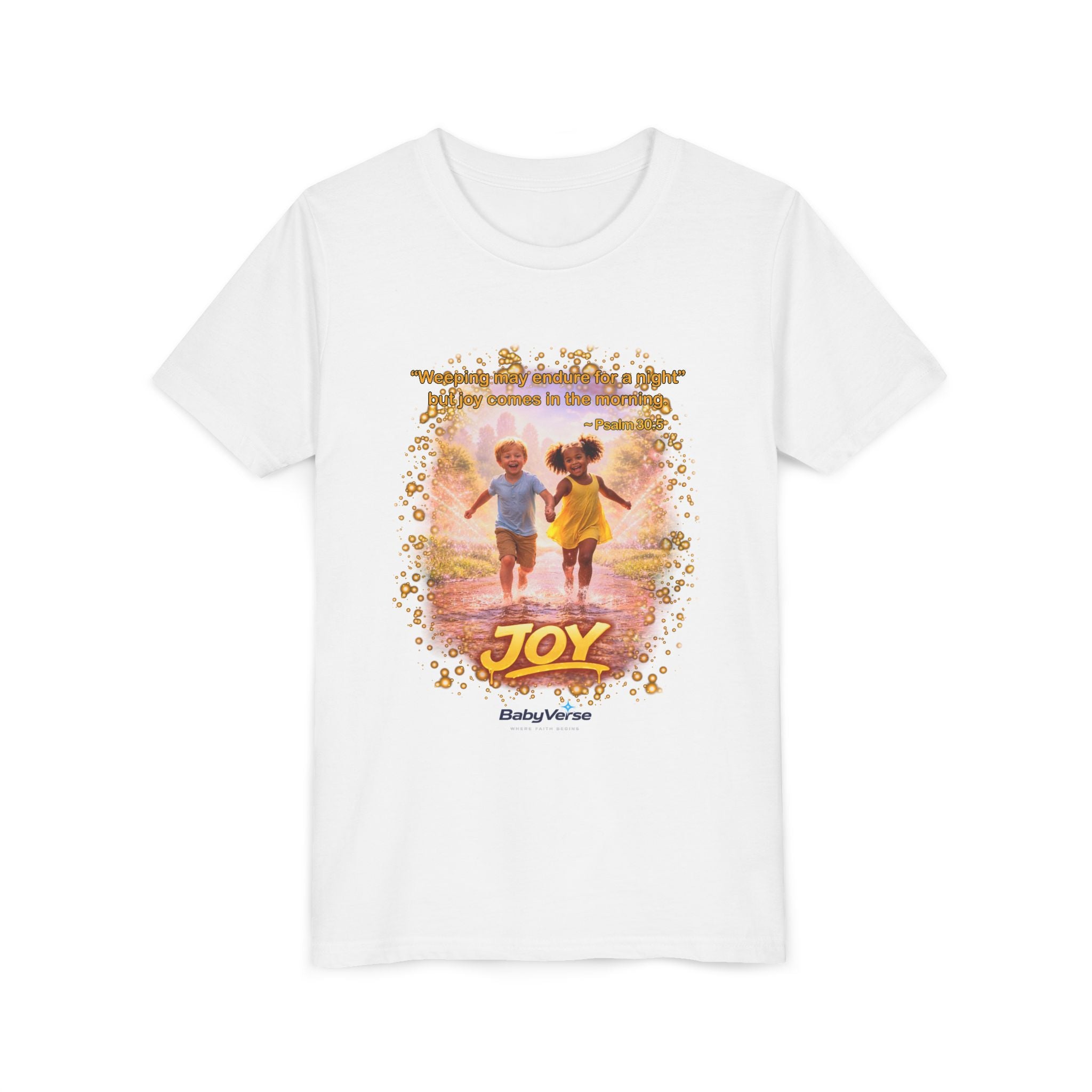 Youth Christian T-Shirt “Joy” | Psalm 30:5 Faith Kids Shirt | Inspirational Bible Verse Youth Tee