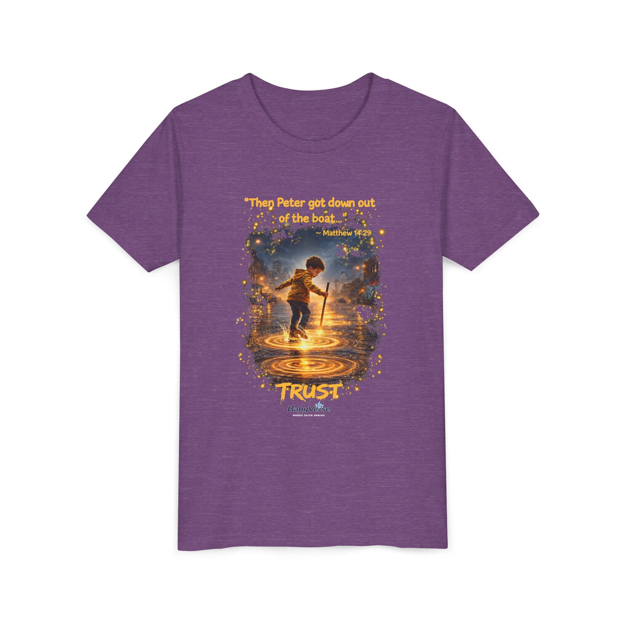 Youth Christian T-Shirt “Trust” | Matthew 14:29 Faith Kids Shirt | Inspirational Youth Tee