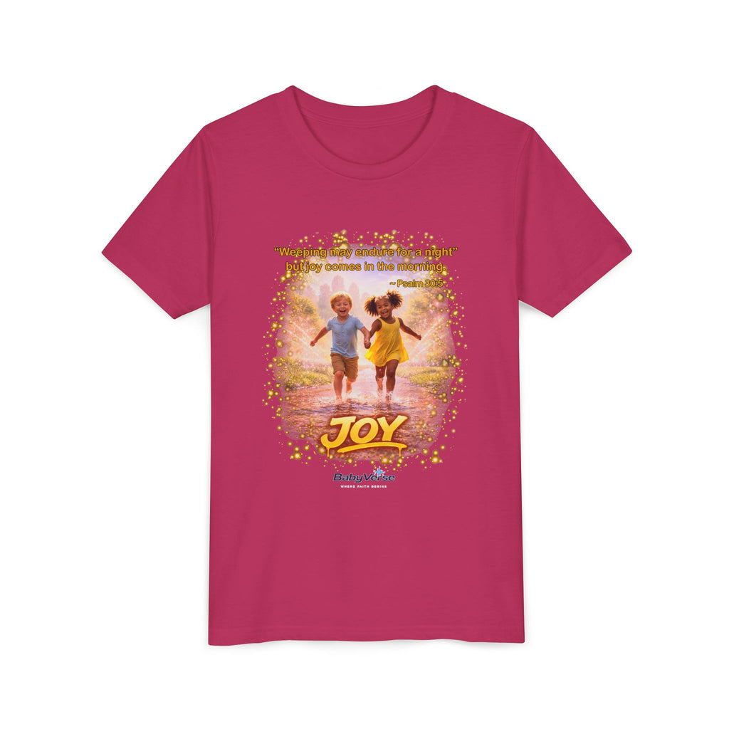 Youth Christian T-Shirt “Joy” | Psalm 30:5 Faith Kids Shirt | Inspirational Bible Verse Youth Tee