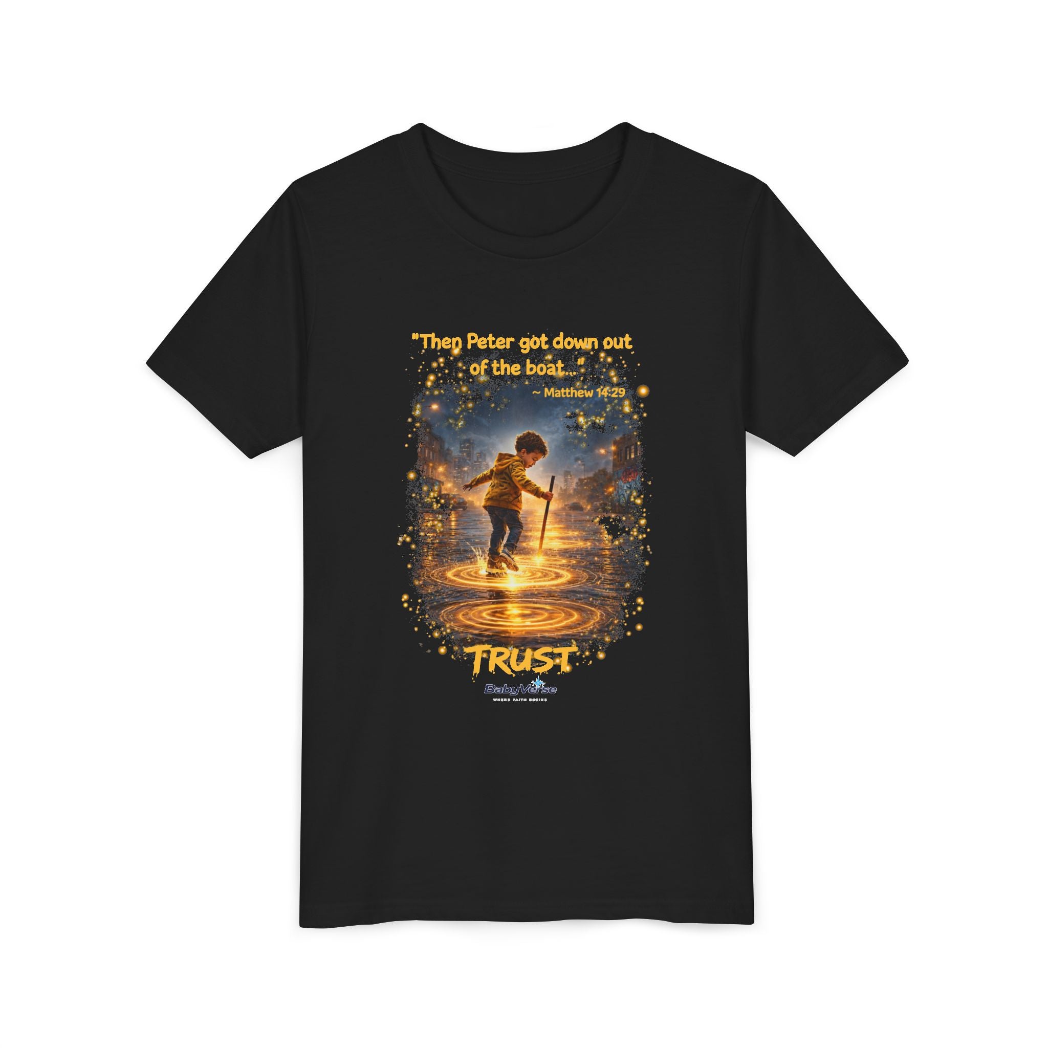 Youth Christian T-Shirt “Trust” | Matthew 14:29 Faith Kids Shirt | Inspirational Youth Tee