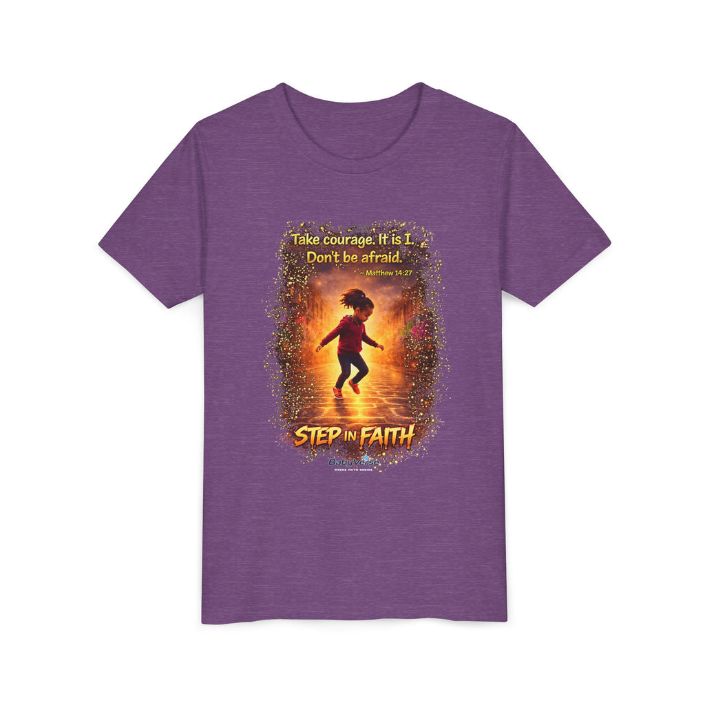 Youth Christian T-Shirt “Step in Faith” | Matthew 14:27 Kids Faith Shirt | Inspirational Bible Verse Youth Tee