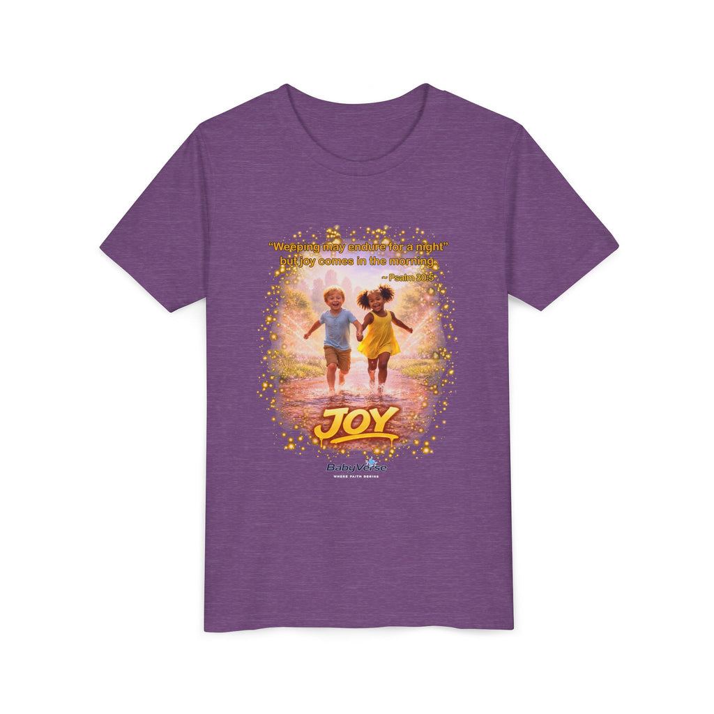 Youth Christian T-Shirt “Joy” | Psalm 30:5 Faith Kids Shirt | Inspirational Bible Verse Youth Tee