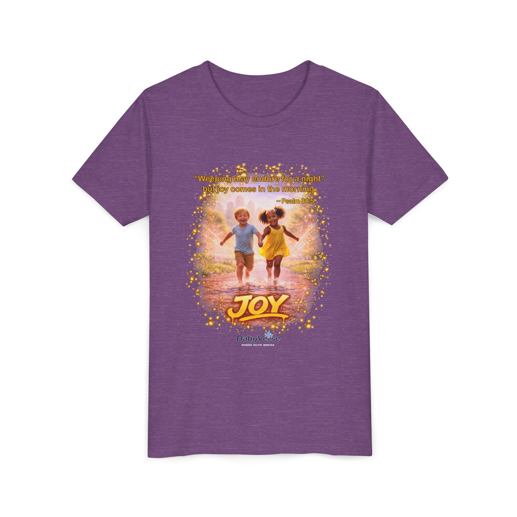 Youth Christian T-Shirt “Joy” | Psalm 30:5 Faith Kids Shirt | Inspirational Bible Verse Youth Tee