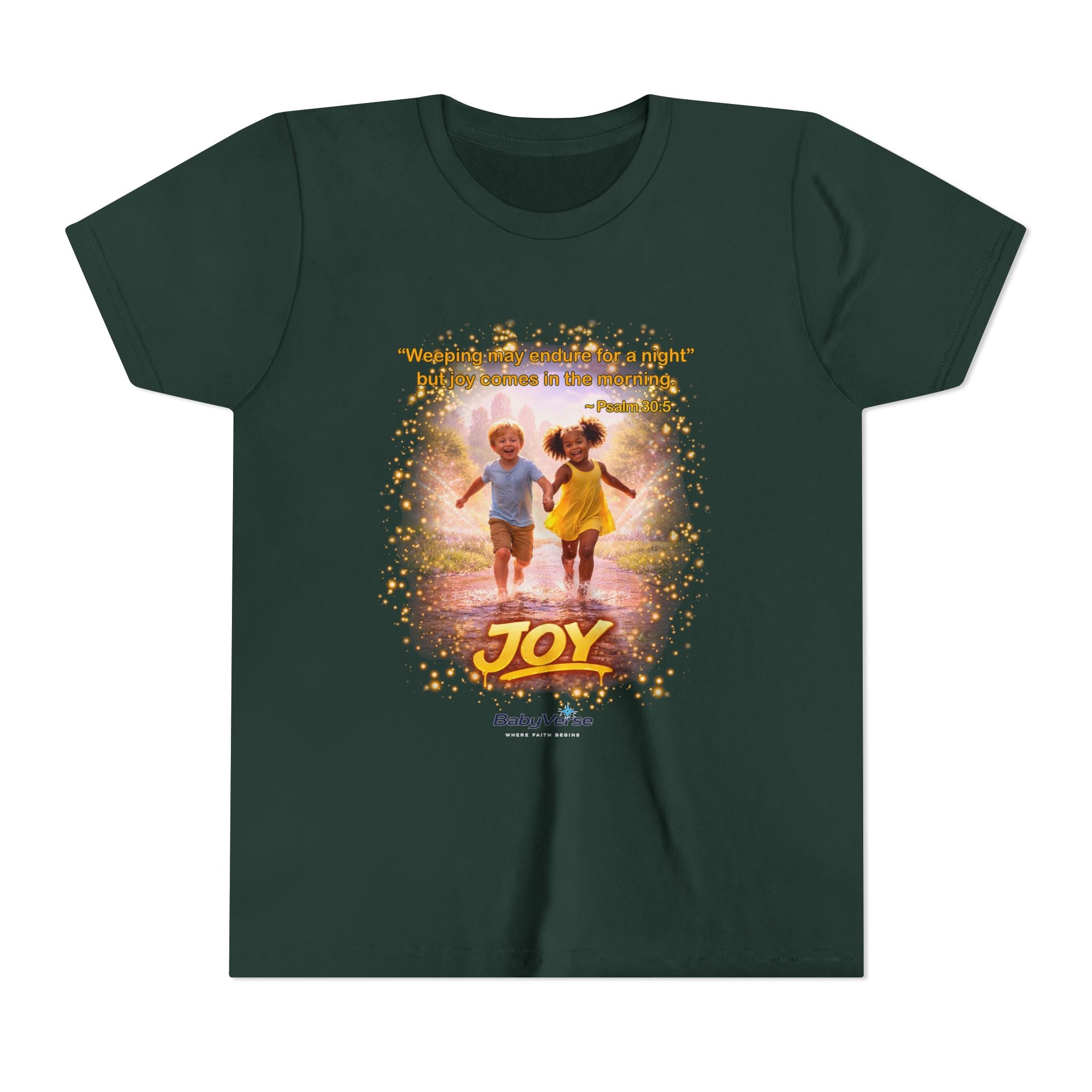 Youth Christian T-Shirt “Joy” | Psalm 30:5 Faith Kids Shirt | Inspirational Bible Verse Youth Tee