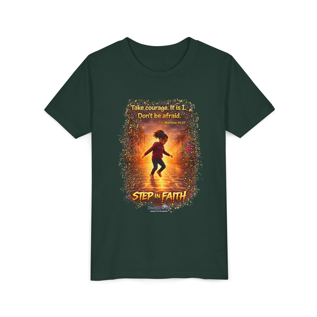 Youth Christian T-Shirt “Step in Faith” | Matthew 14:27 Kids Faith Shirt | Inspirational Bible Verse Youth Tee