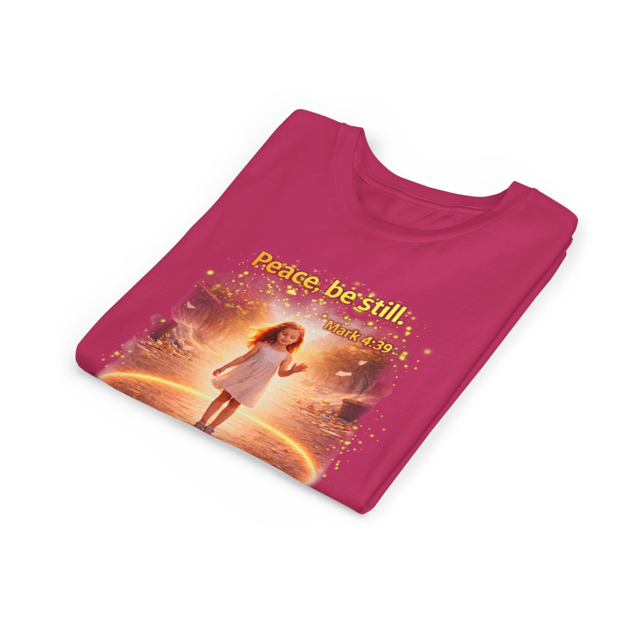 Youth Christian T-Shirt “Peace Be Still” | Mark 4:39 Kids Faith Shirt | Bible Verse Youth Tee