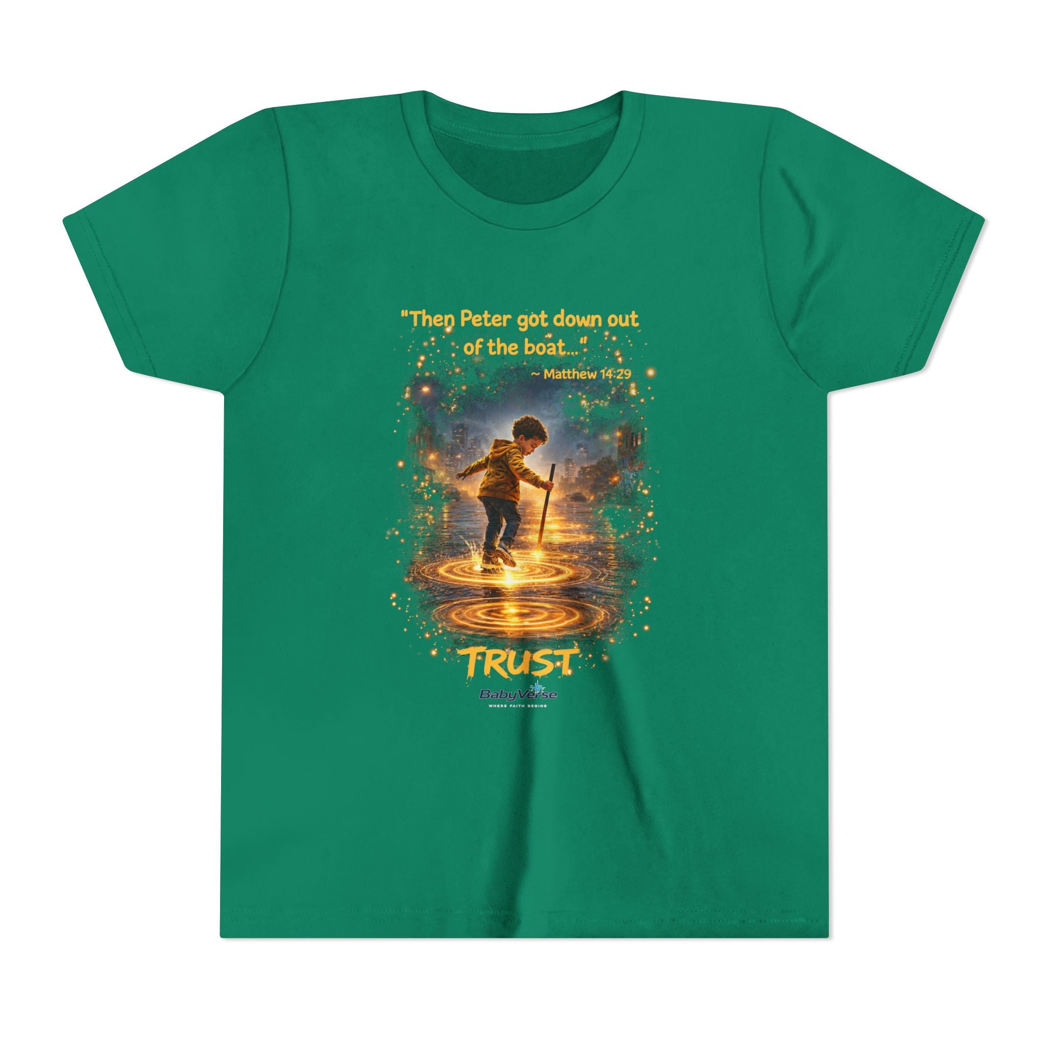 Youth Christian T-Shirt “Trust” | Matthew 14:29 Faith Kids Shirt | Inspirational Youth Tee